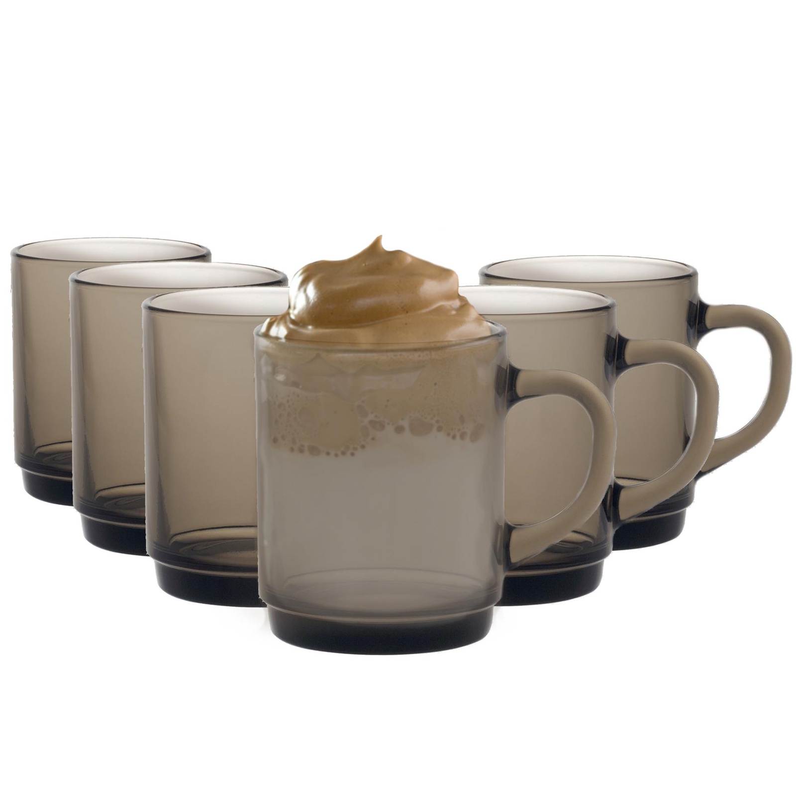 Duralex Versailles Glass Coffee Mugs Cups for Tea Hot Drinks 260ml Smoke x6