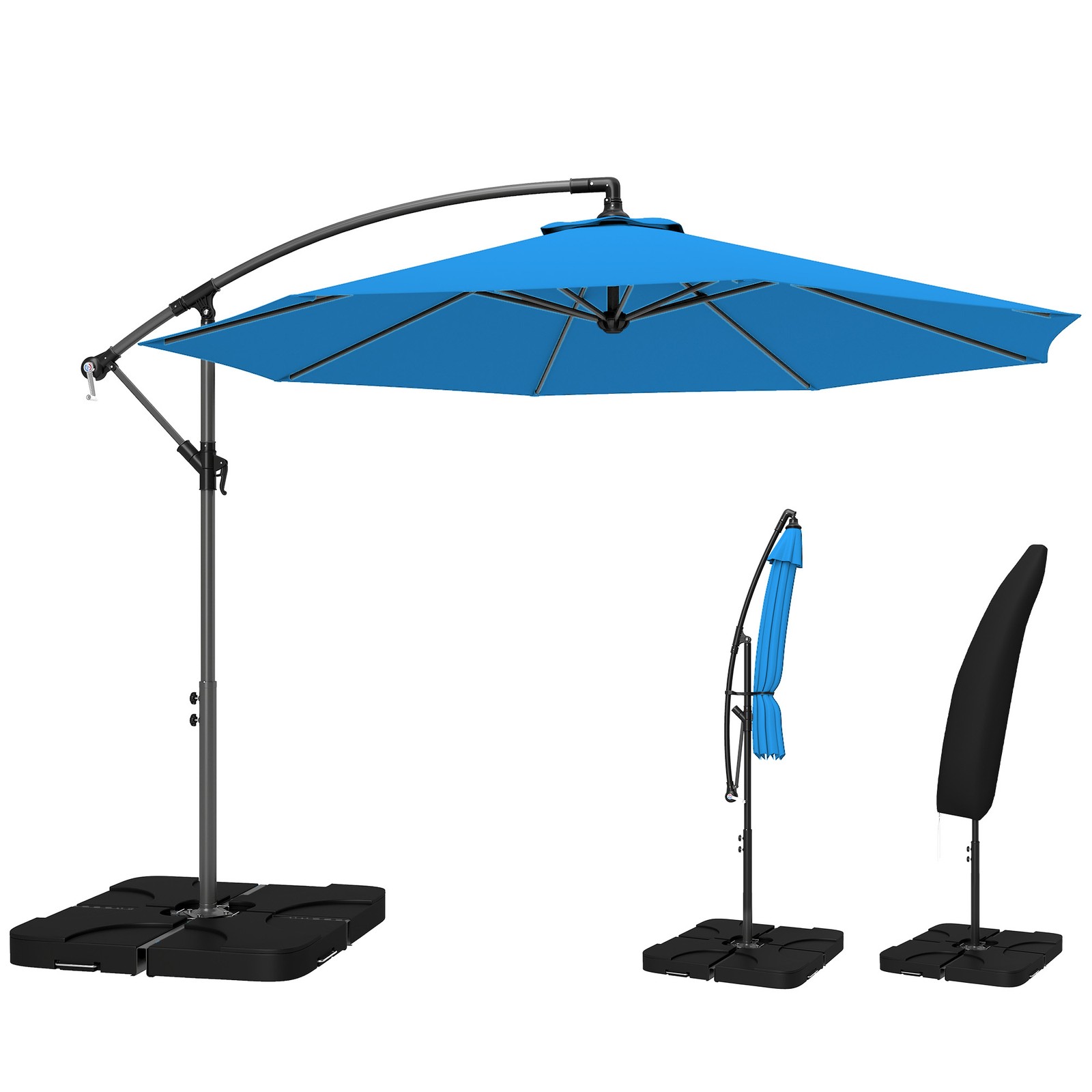 Outsunny 3(m) Banana Parasol Cantilever Umbrella Garden w/ Base Weights