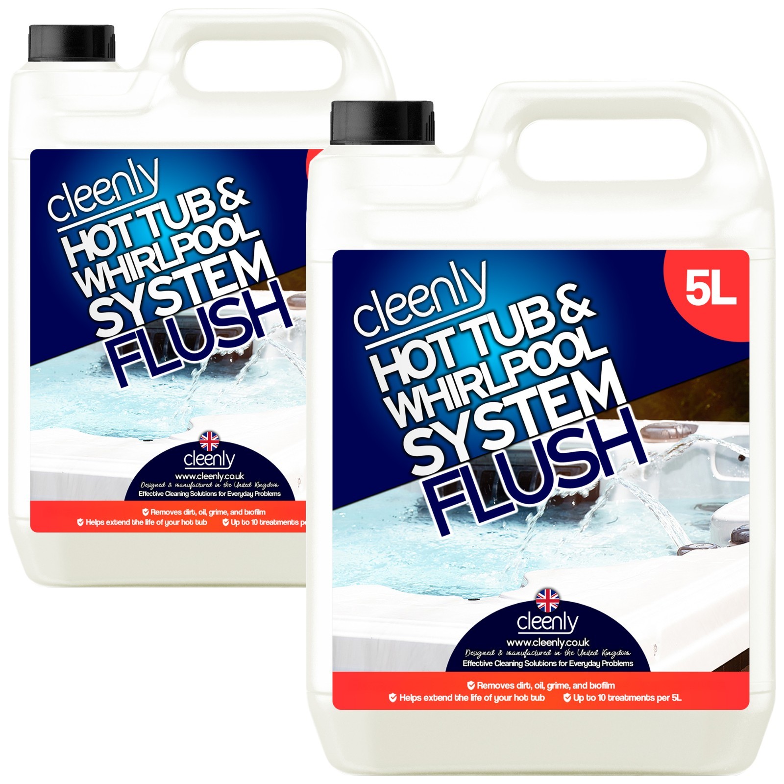 Cleenly Hot Tub Cleaner Whirlpool Spa Cleaning Chemical System Flush 2 x 5L