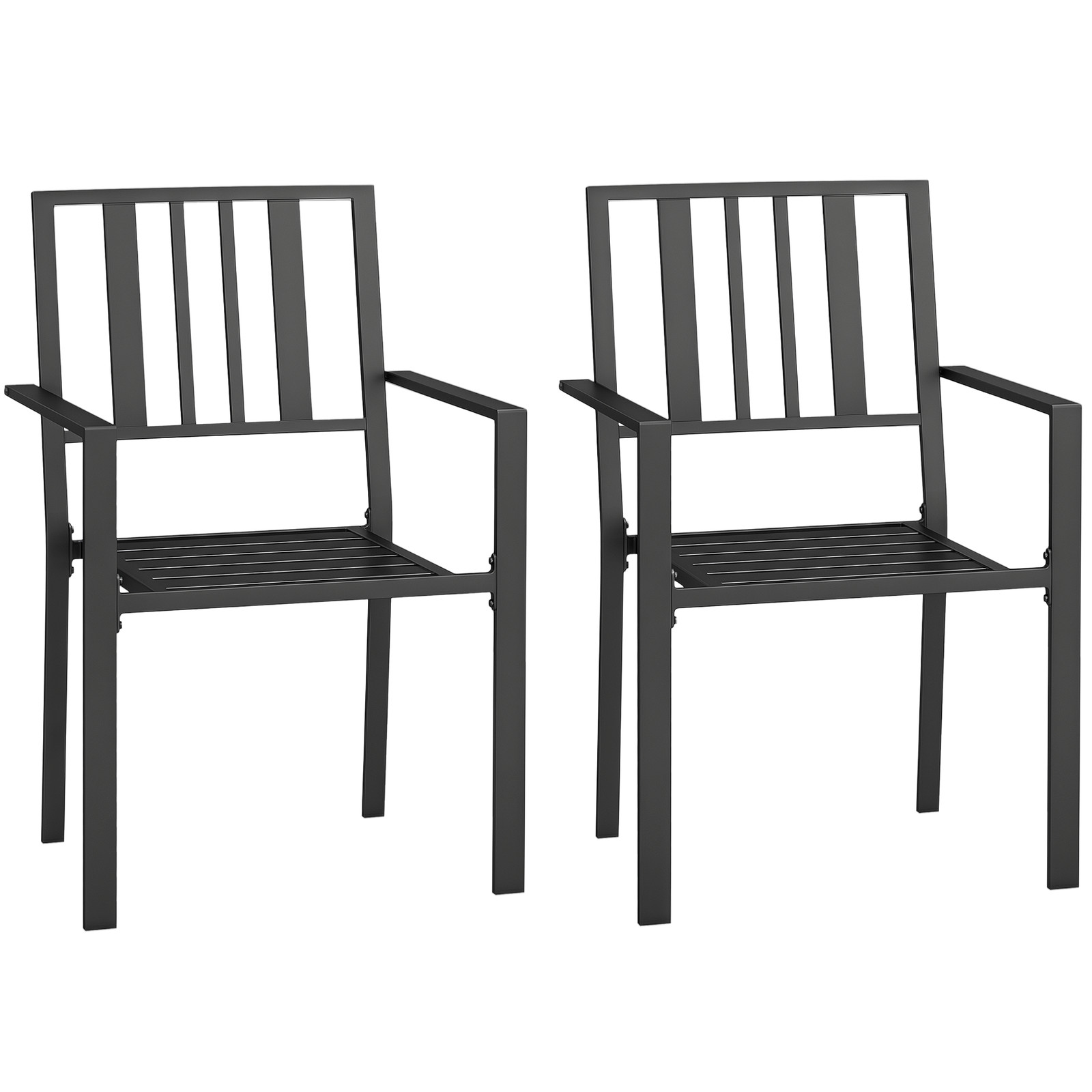Outsunny 2 PCs Stackable Outdoor Garden Chairs with Metal Slatted Design, Black