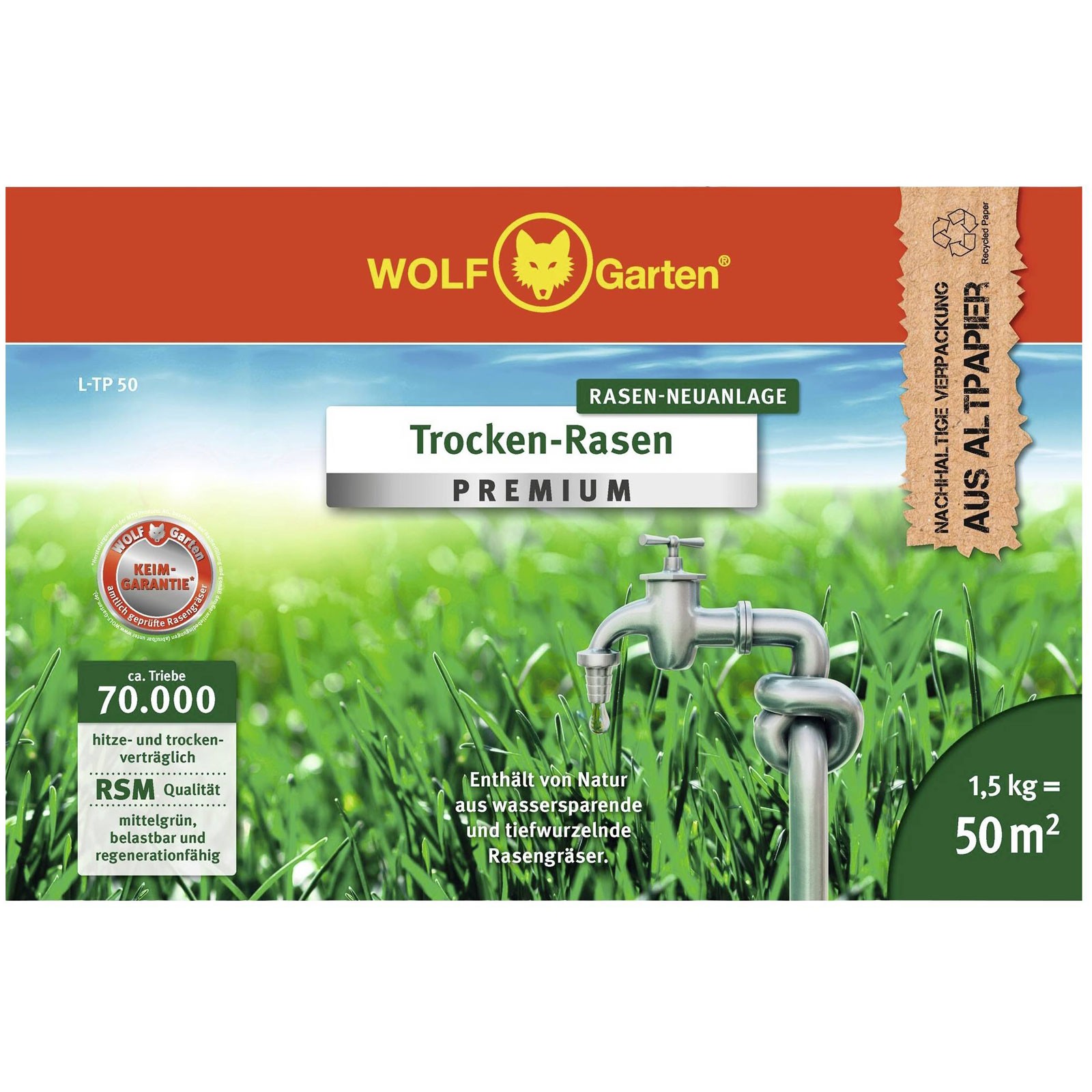 WOLF-Garten Premium Dry Grass Seed Mix 50m² Resilient Lawn