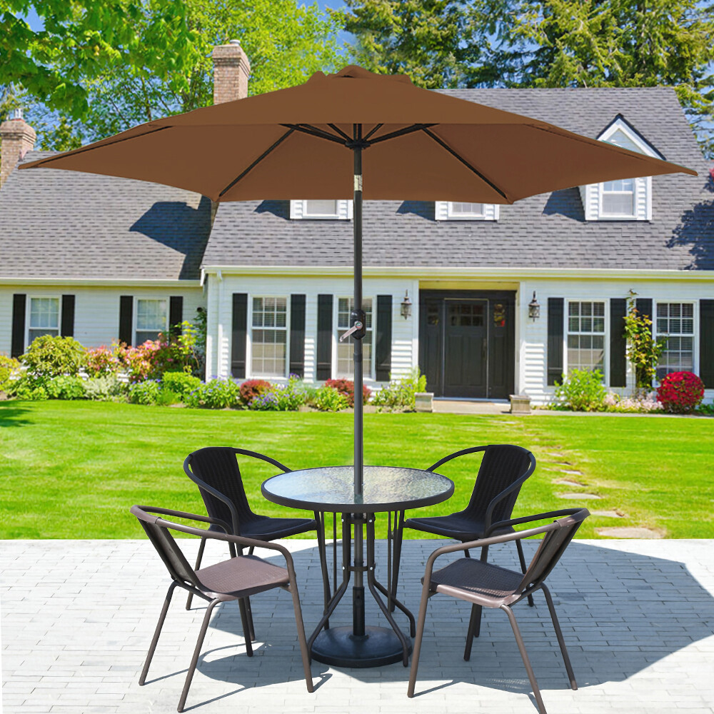 2.7M Patio Parasol Round Crank Tilt Outdoor Sun Shade Garden Umbrella Coffee