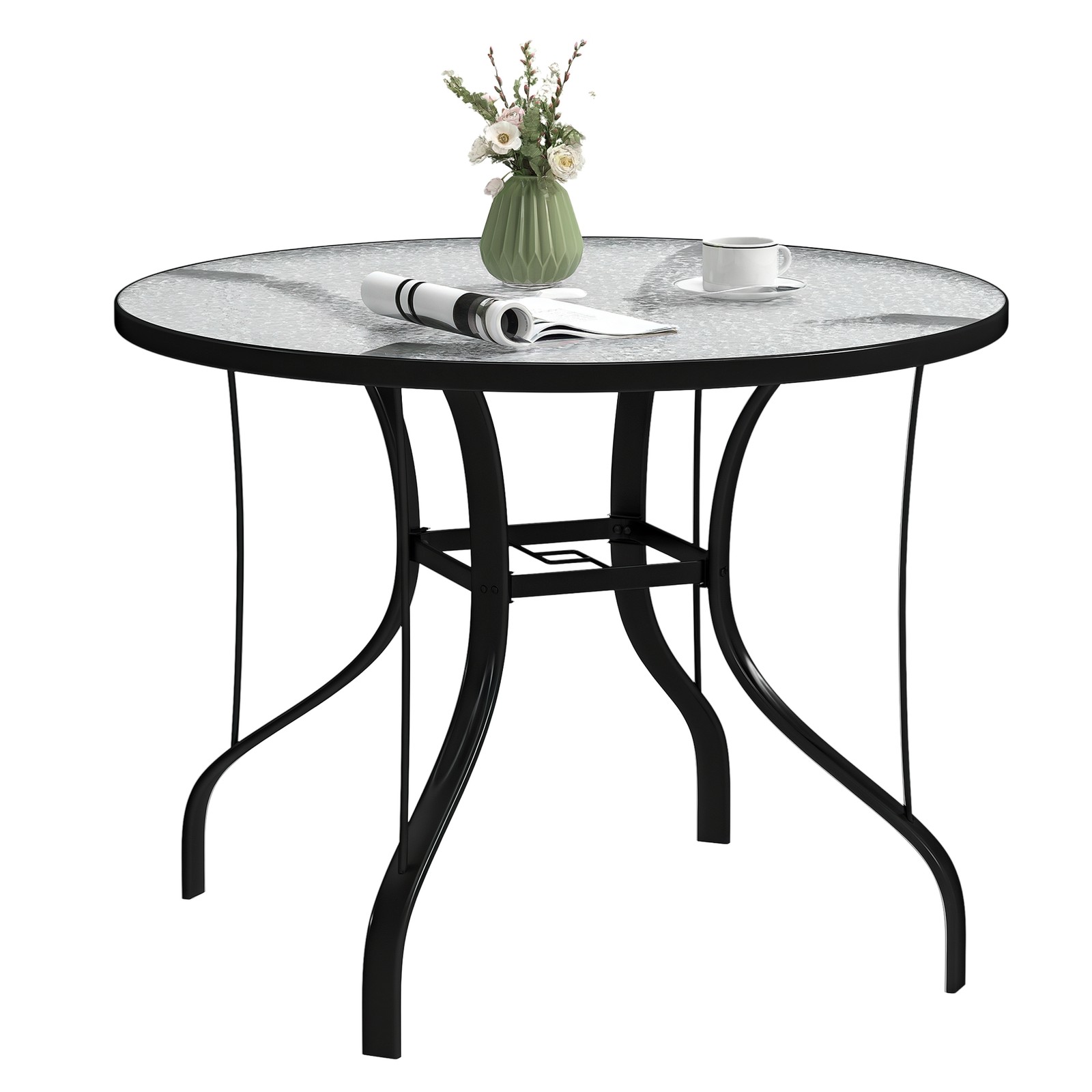 Outsunny Outdoor Dining Table with Parasol Hole, Round, 96.5 x 96.5 x 71 cm