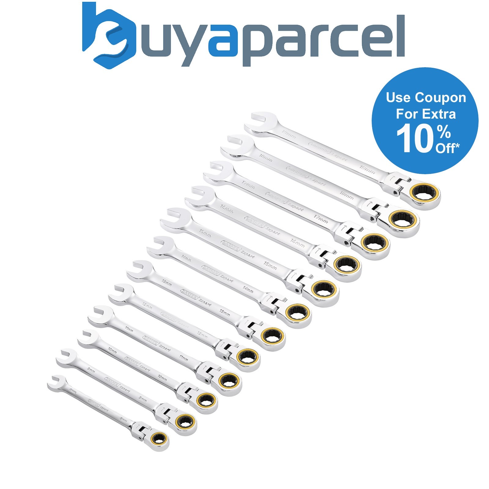 Draper 03932 Draper Expert HI-TORQ Metric Flexible Head Ratchet Combination Span