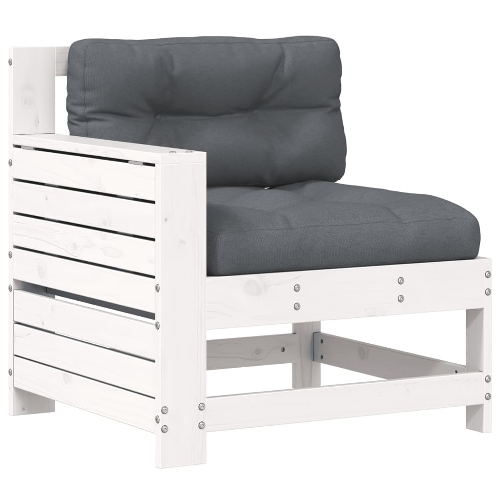 Garden Armrest Sofa with Cushion Outdoor White Solid Wood Pine vidaXL