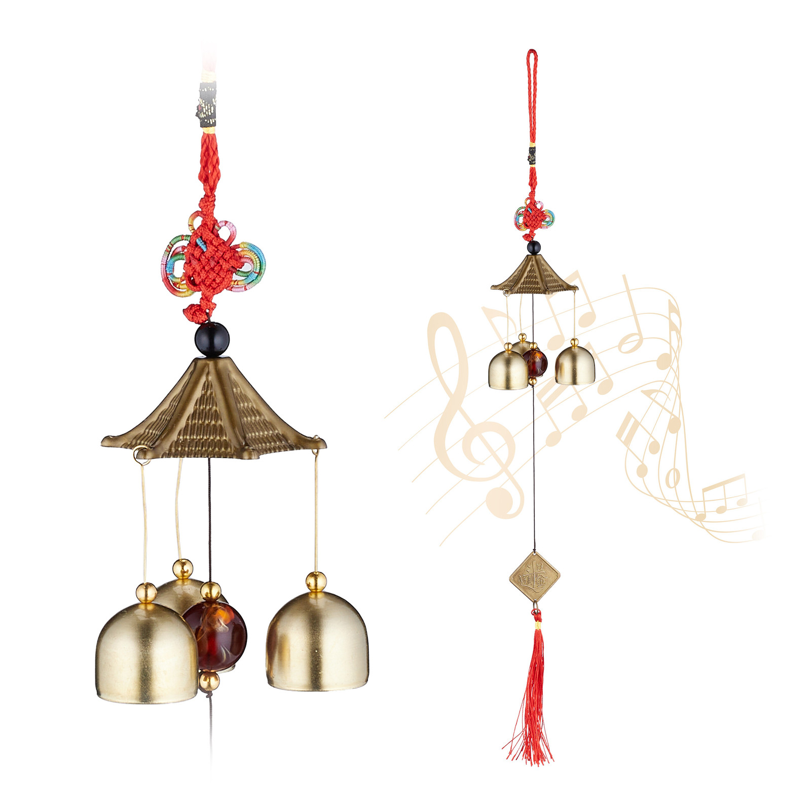 Roof Bells Wind Chime Hanging Feng Shui Set Garden Metal Asian Flair Gold Black
