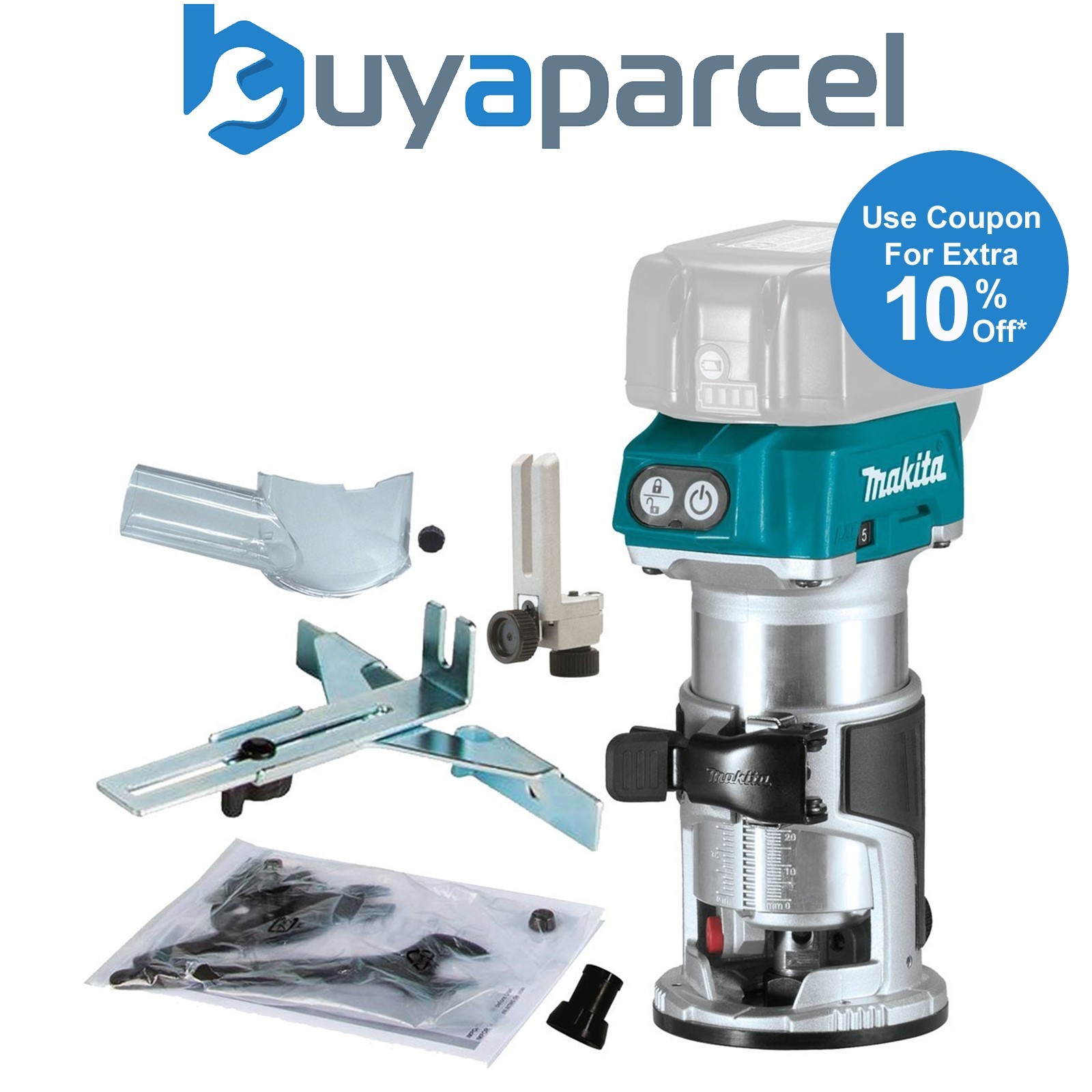 Makita DRT50ZX4 18V LXT Cordless Brushless Laminate Router Trimmer + Guide DRT50