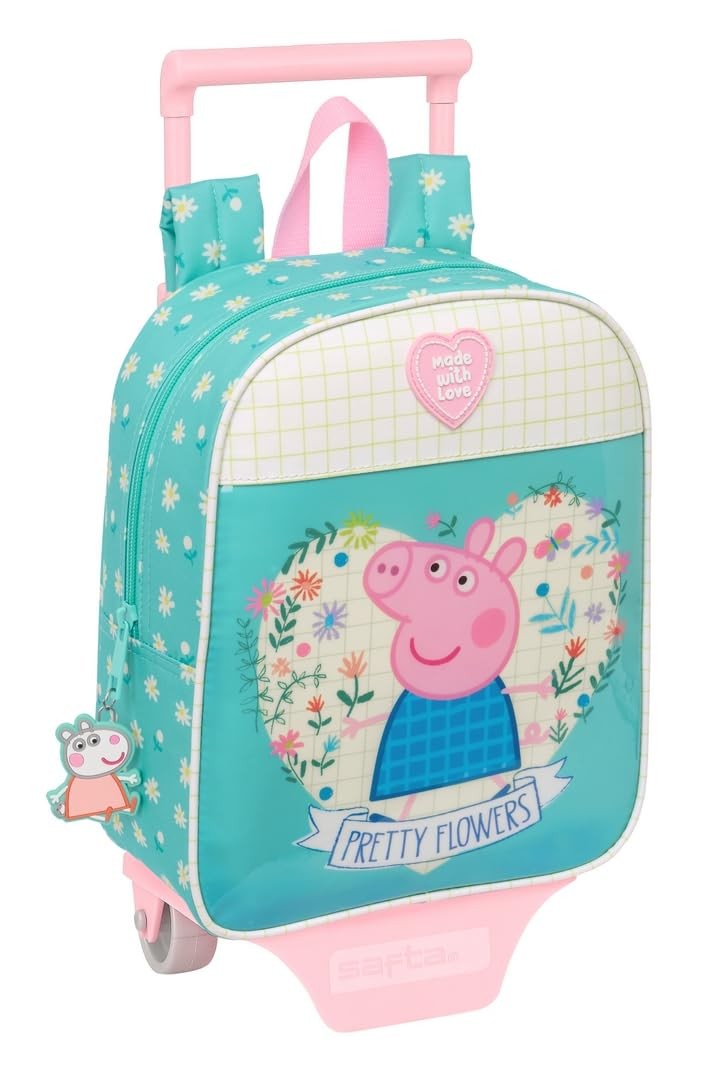 Safta PEPPA PIG PRETTY FLOWERS - Nursery Backpack with Trolley, Ideal for Childr