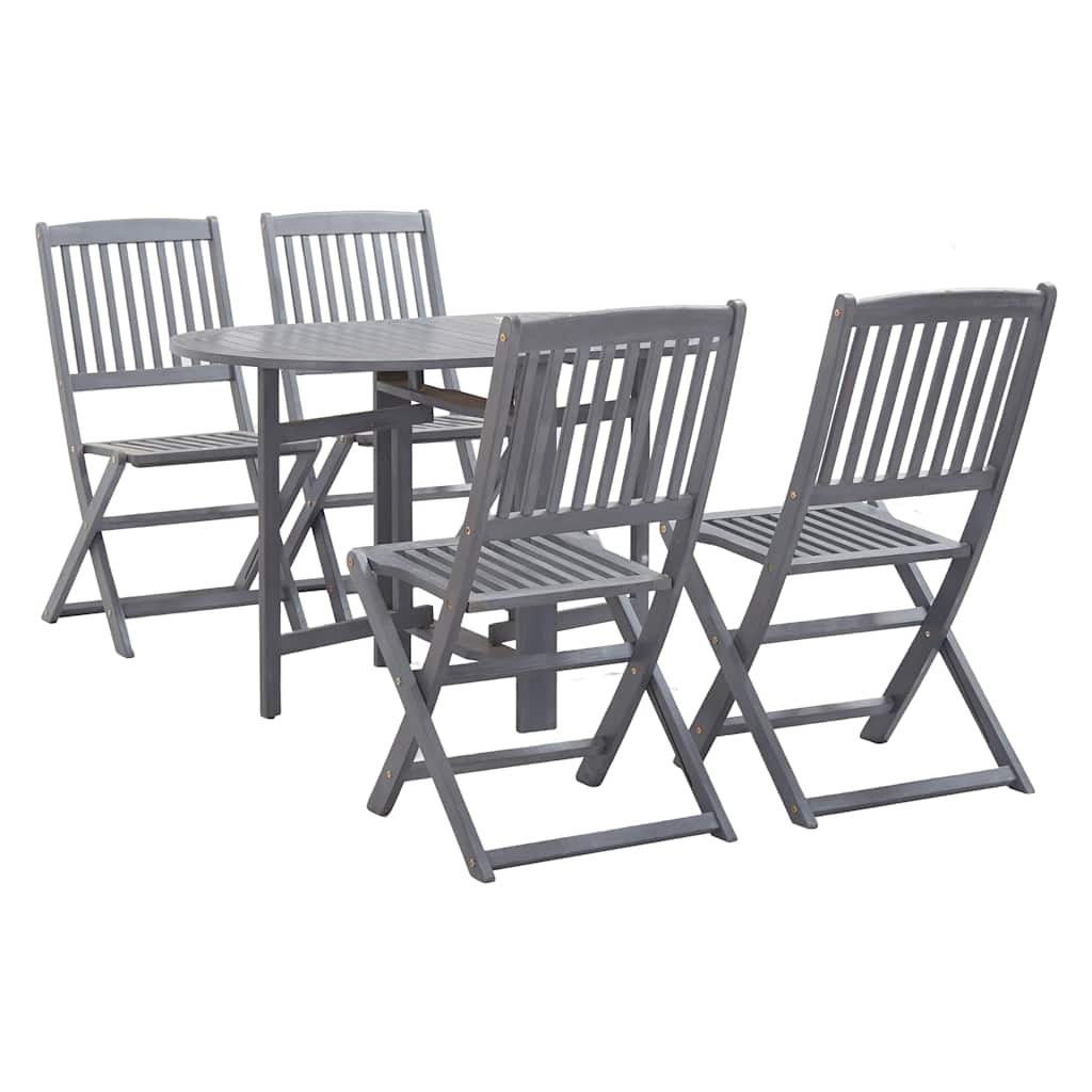 5 Piece Solid Acacia Wood Garden Dining Set Grey Outdoor Table Chair vidaXL