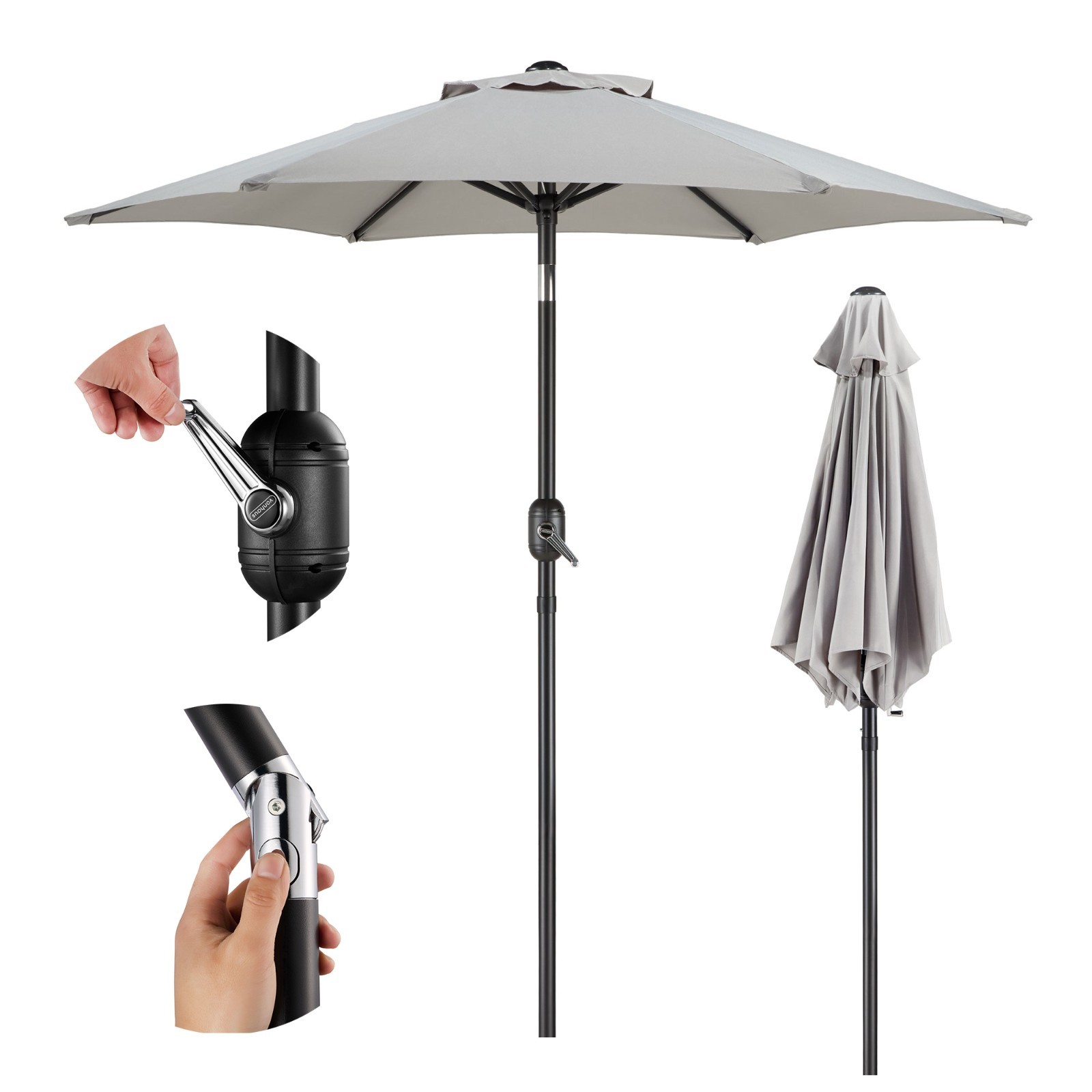 VonHaus Parasol 2M Garden Umbrella Sun Shade Canopy with Crank & Tilt Function