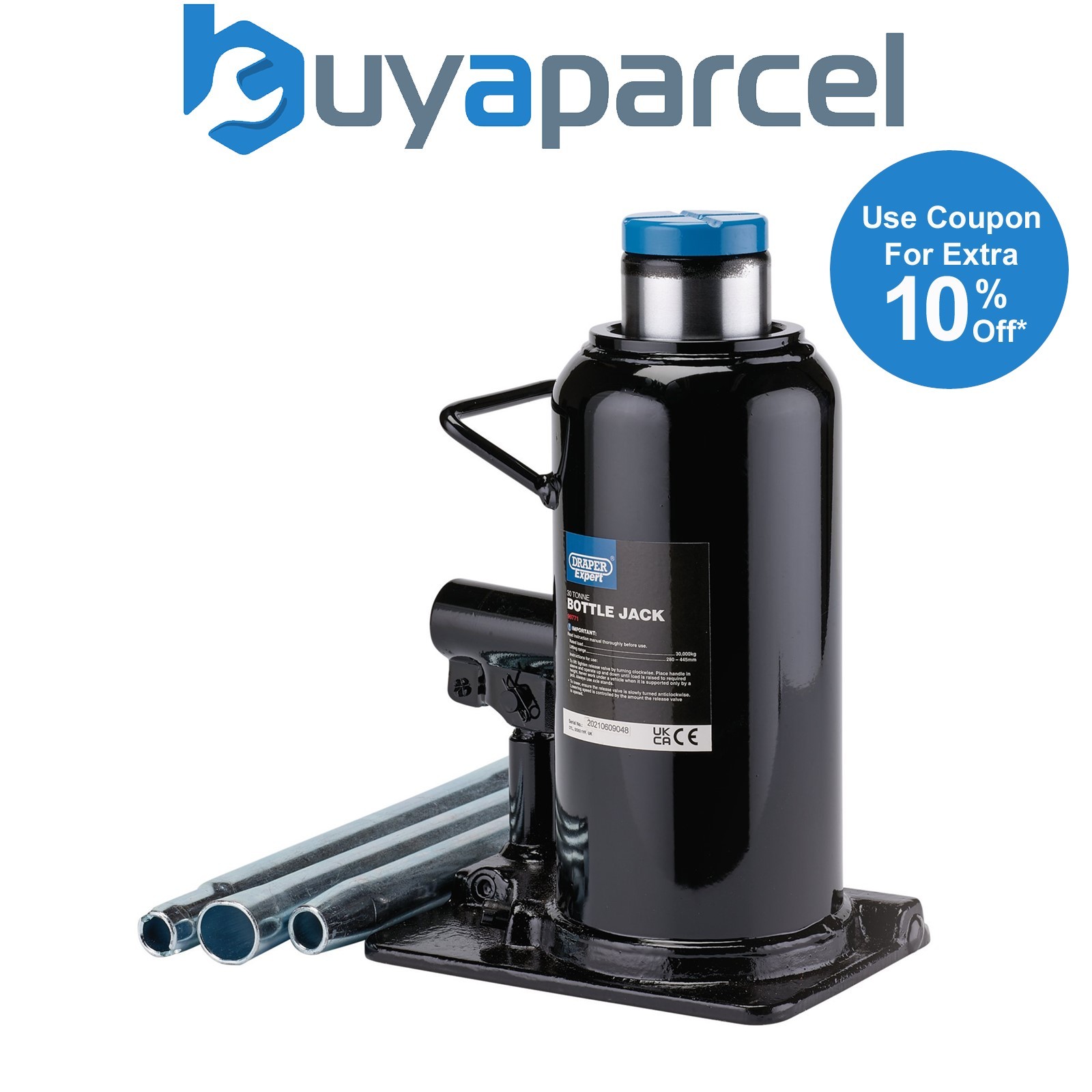 Draper 99771 Draper Expert Hydraulic Bottle Jack, 30 Tonne