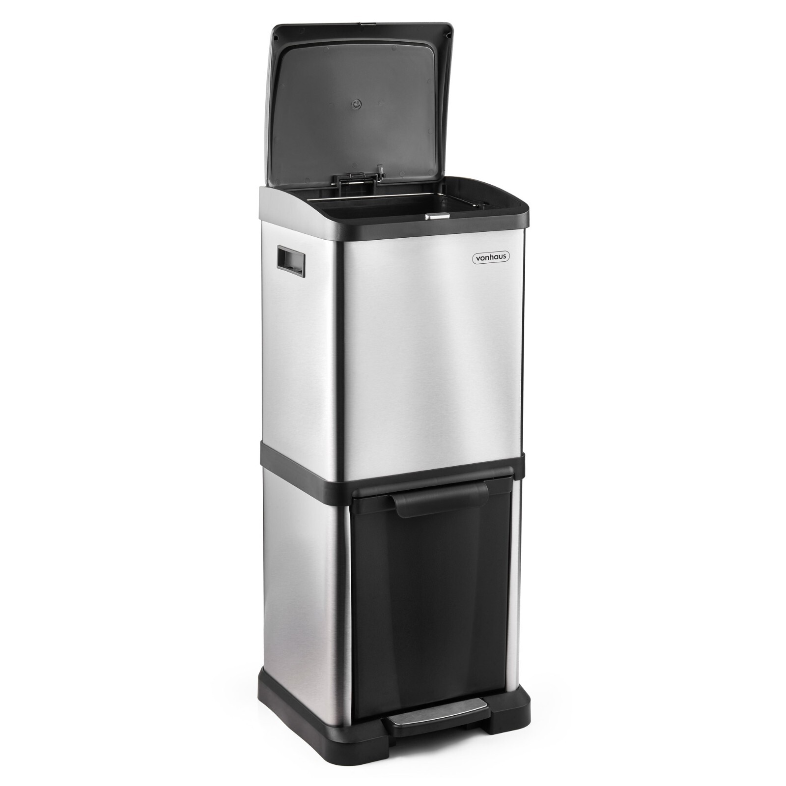 34L Kitchen Recycling Bin, VonShef 2 Compartment Push & Pedal Waste Separation
