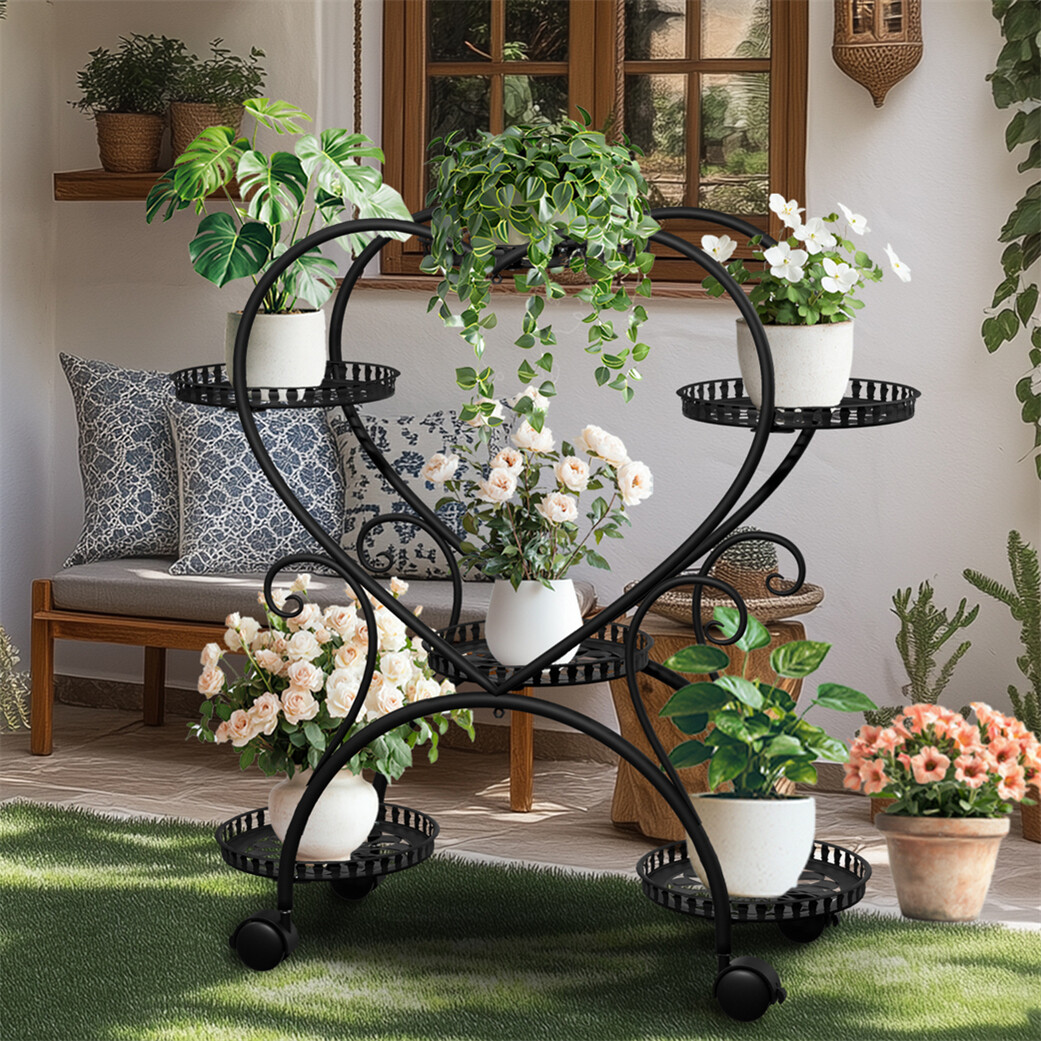 Heart Shaped Plant Stand Indoor Corner Plant Shelf with Wheels for Patio Garden