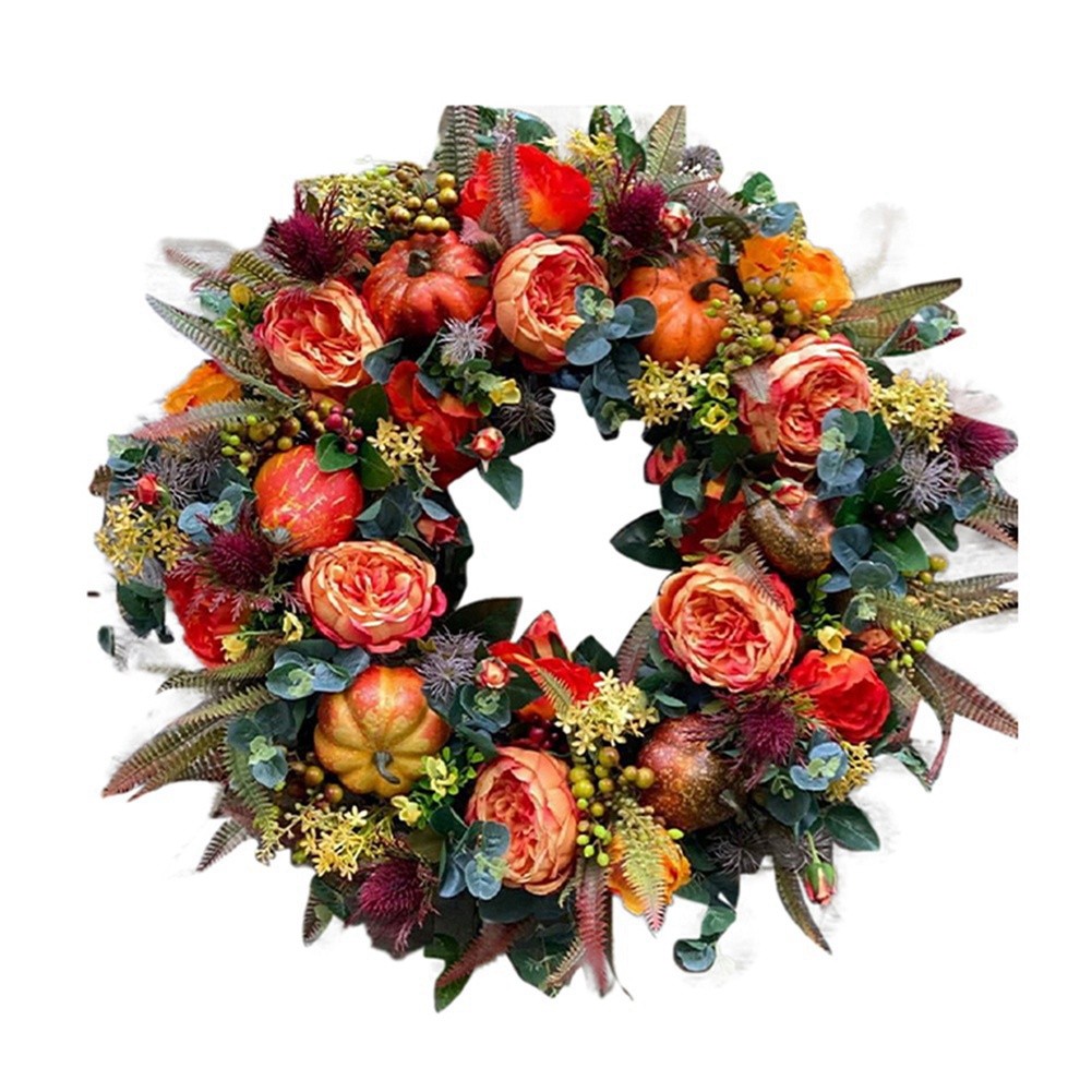 17.7-Inch Autumn Wreath Fall Wreaths for Front Door Outside,with Pumpkin2070