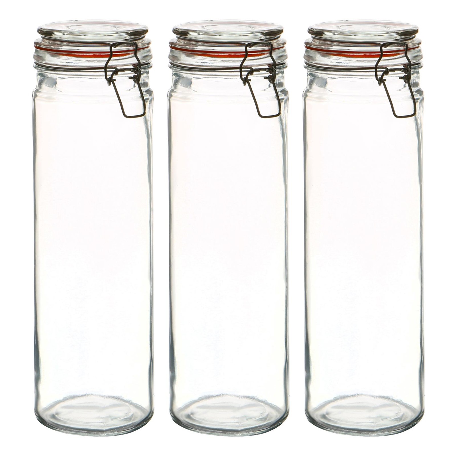 6x Glass Spaghetti Jars Vintage Food Preserving Container 2 Litre Orange Seal