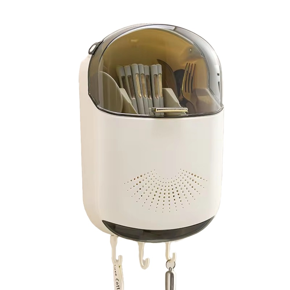 Wall-Mounted Kitchen Cutlery Storage Box with Lid - Dustproof Spoon and9063