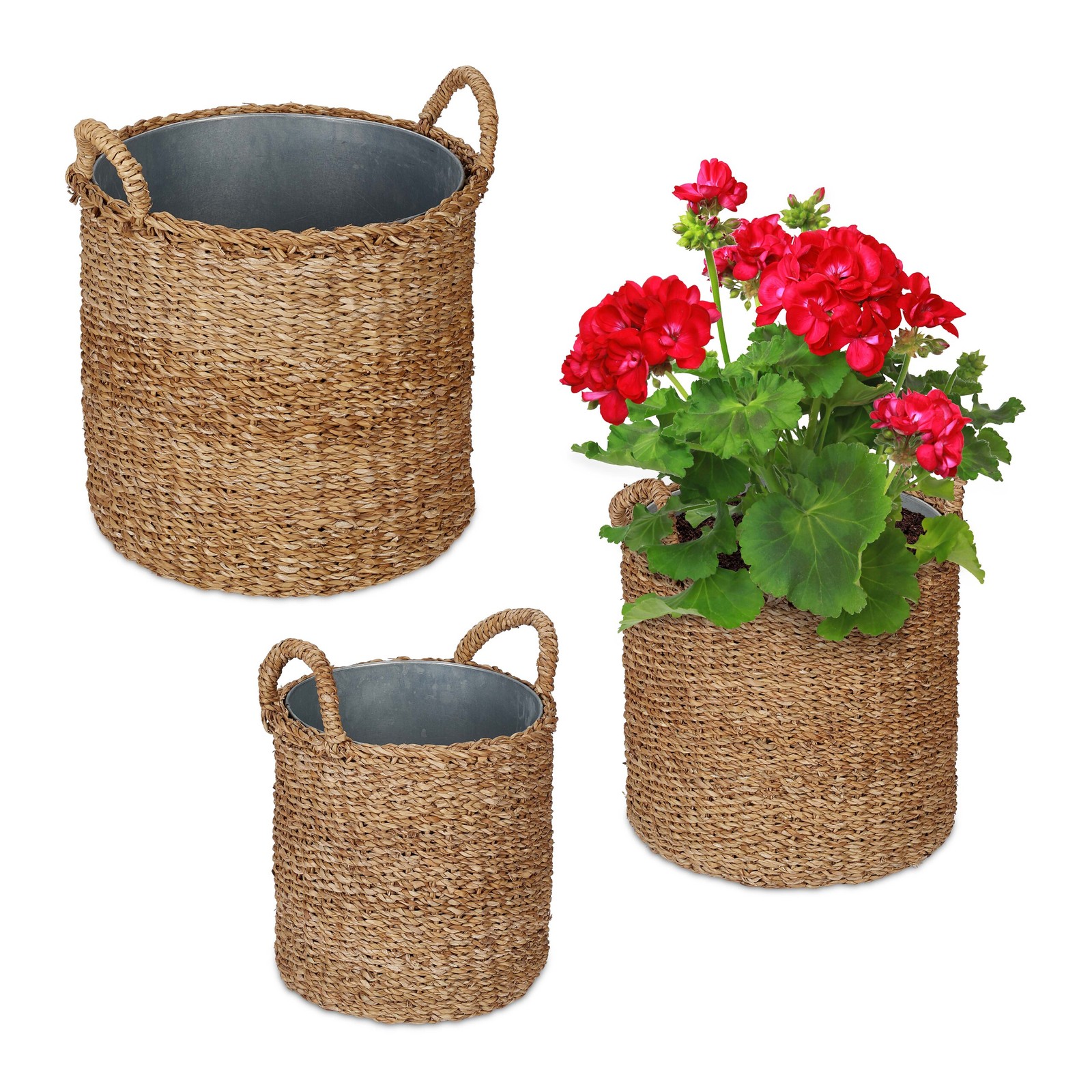 Planting basket with zinc tray Wicker Plant Pot Set Decorative Seagrass Planters