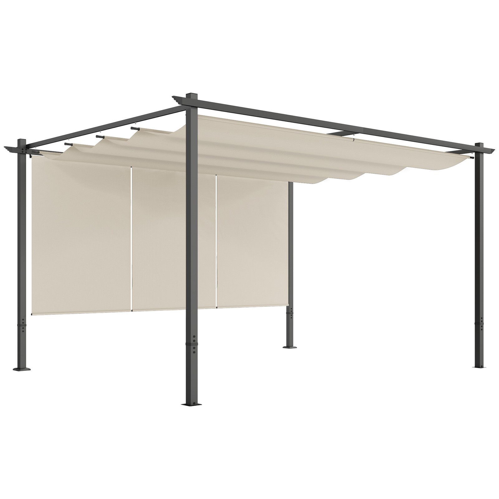 Outsunny 3 x 4m Metal Pergola with Retractable Roof and Roller Shade, Beige