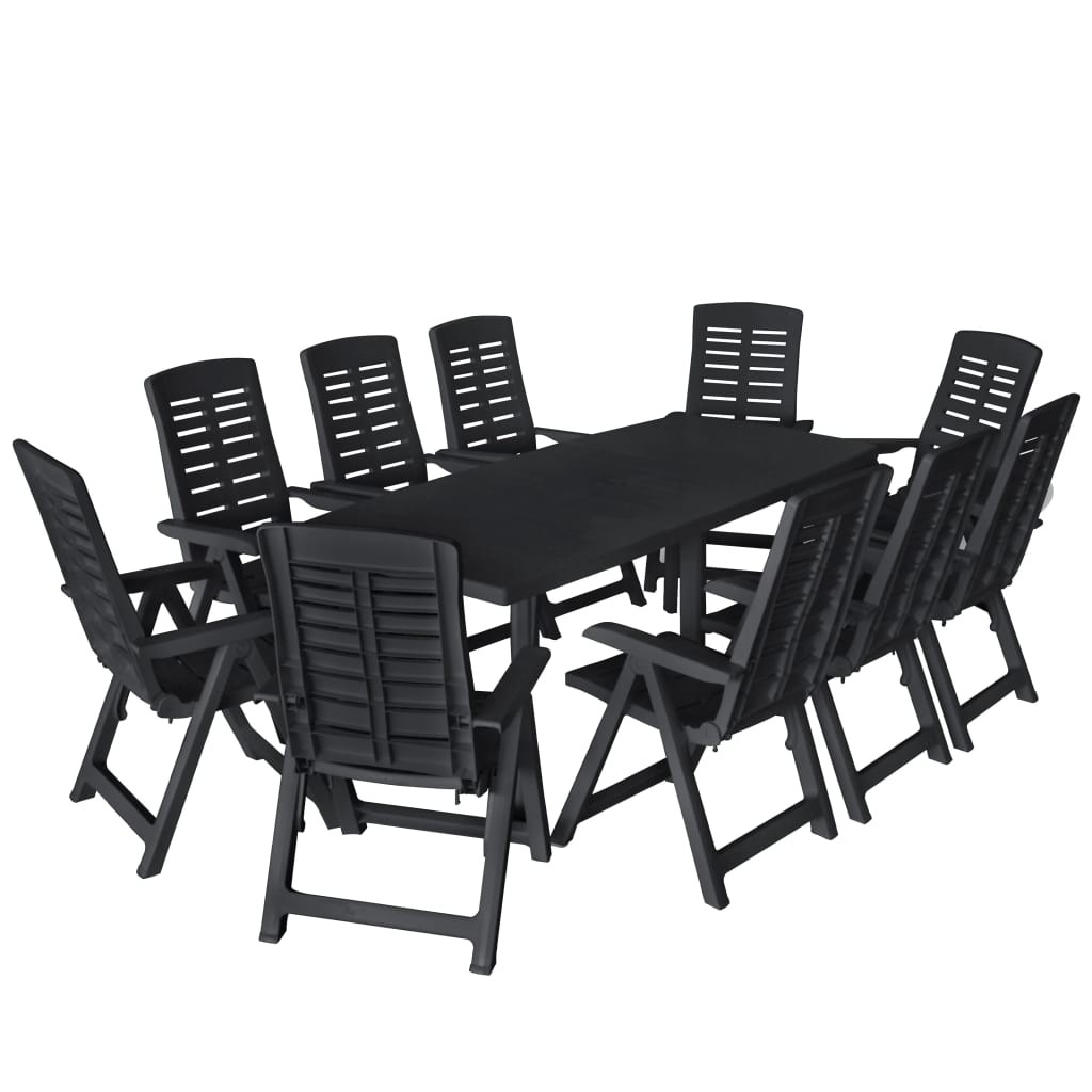 11 Piece Outdoor Dining Set Plastic Anthracite Table Folding Chair vidaXL