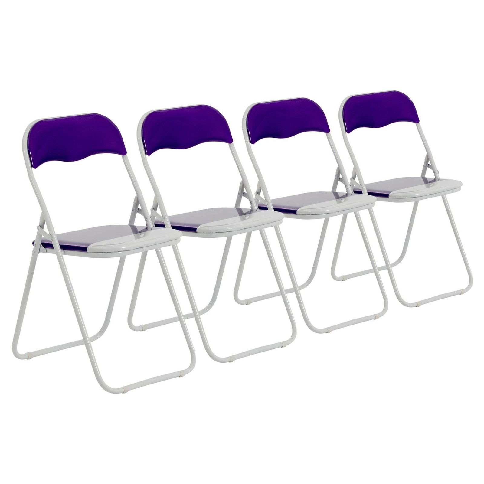 Folding Chairs Padded Faux Leather Studying Dining Office Chair Purple White x4