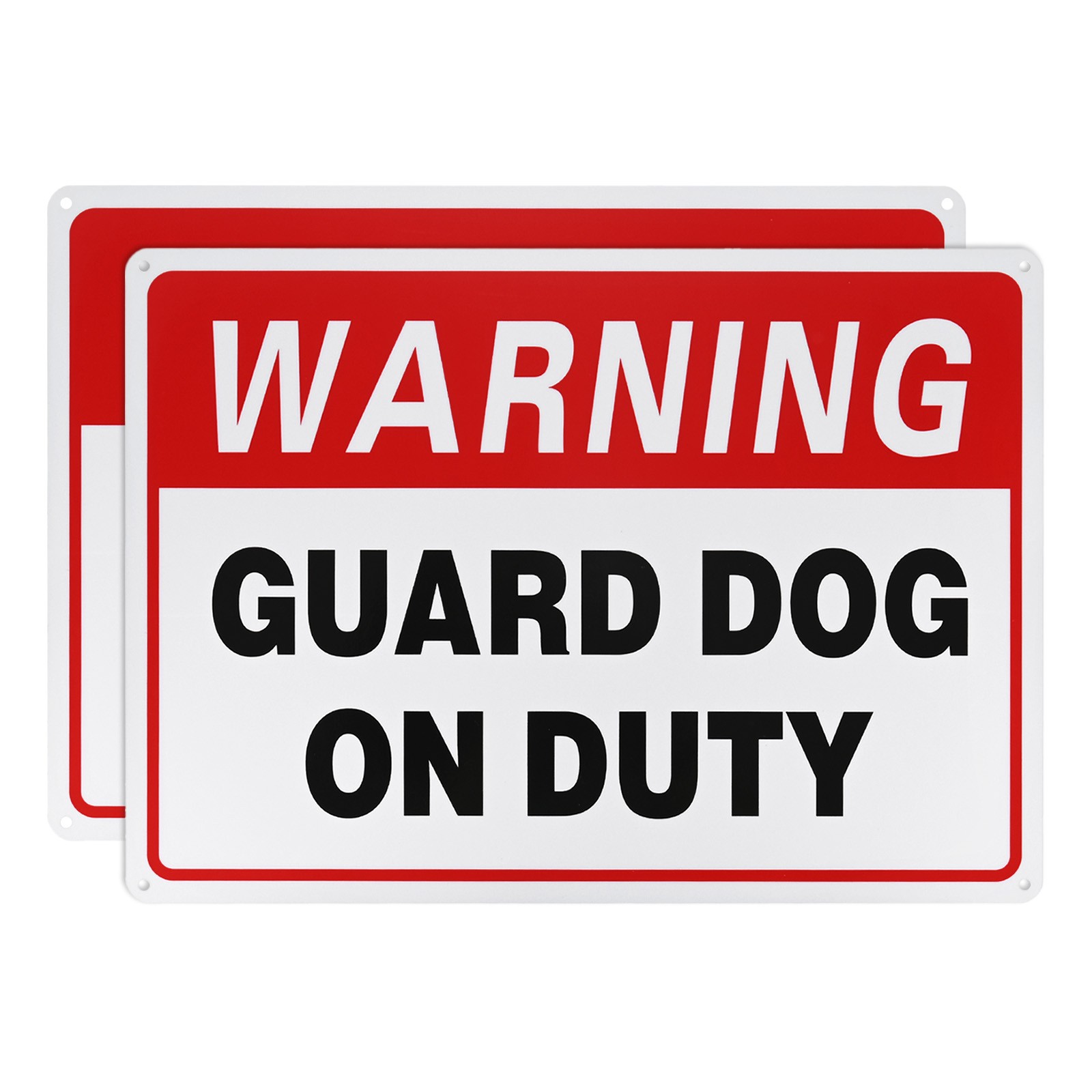 2-Pack Warning - Guard Dog on Duty Sign, 14" Sign for Garden/Pool [Red on White]