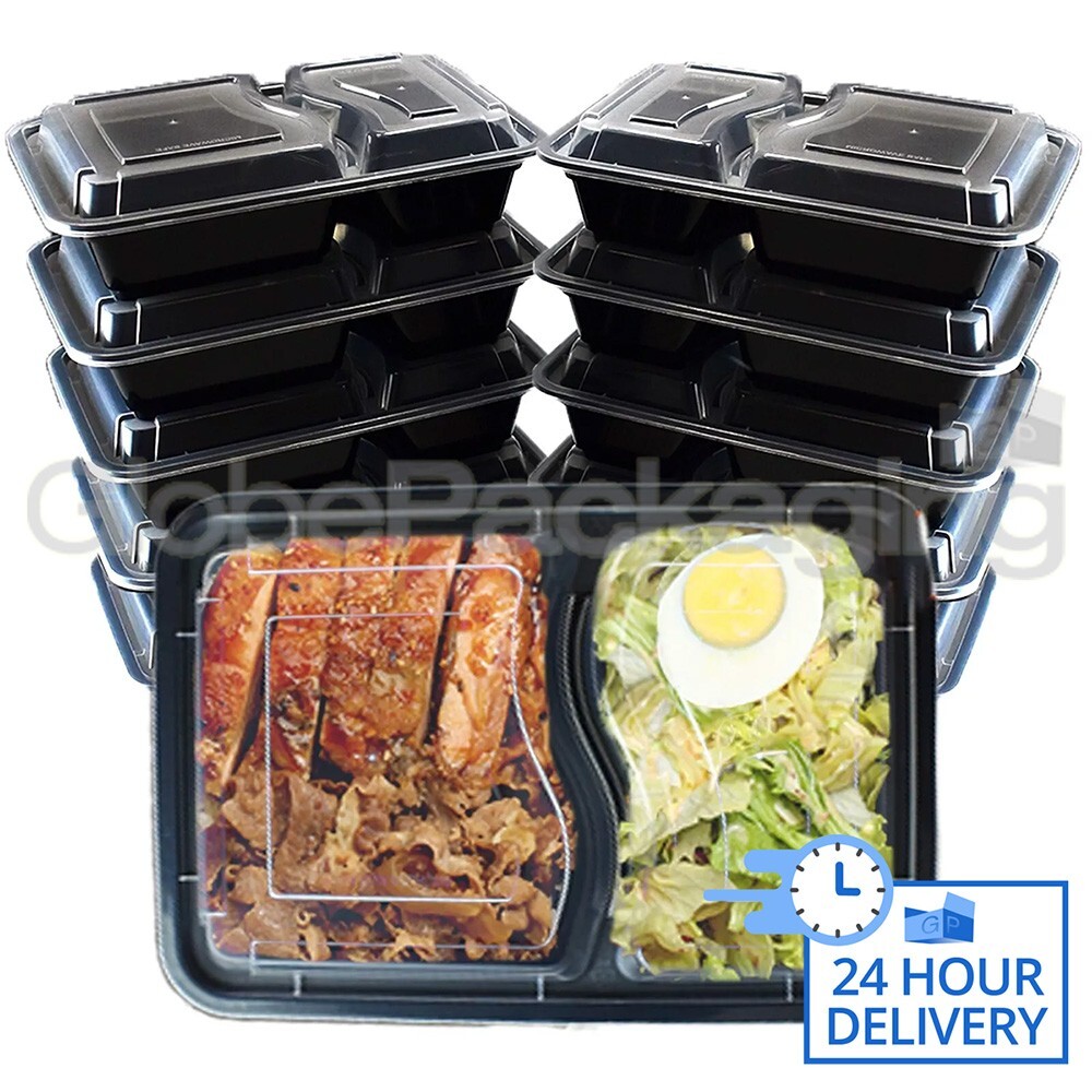 500 x REUSABLE 32oz (947ml) 2 COMPARTMENT MEAL PREP FOOD CONTAINERS + LIDS