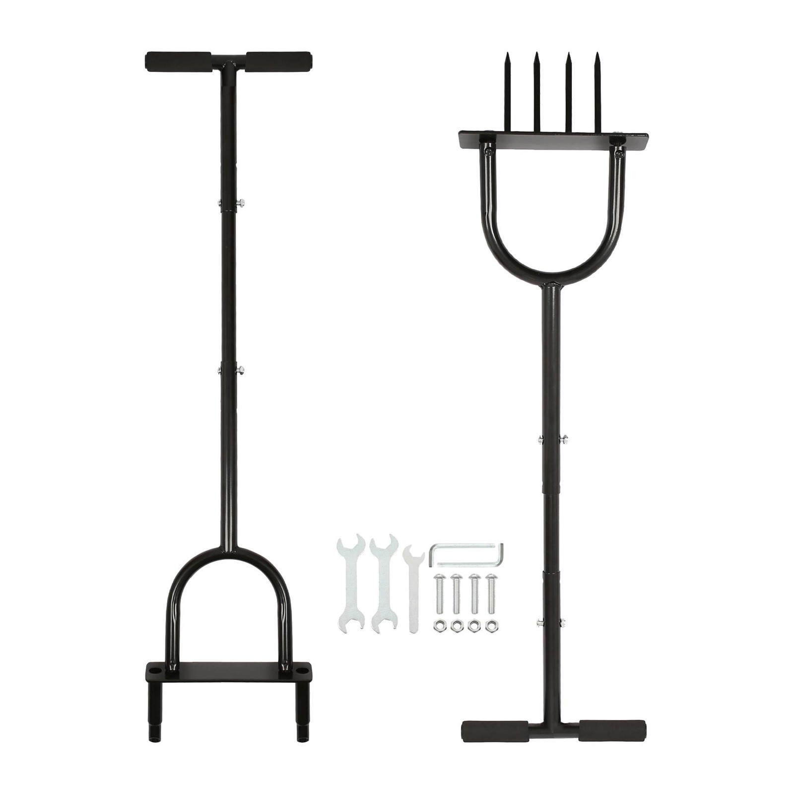 2pc Metal Lawn Aerator Set 24.5cm x 1M Black Outdoor Grass Soil Spike Tool