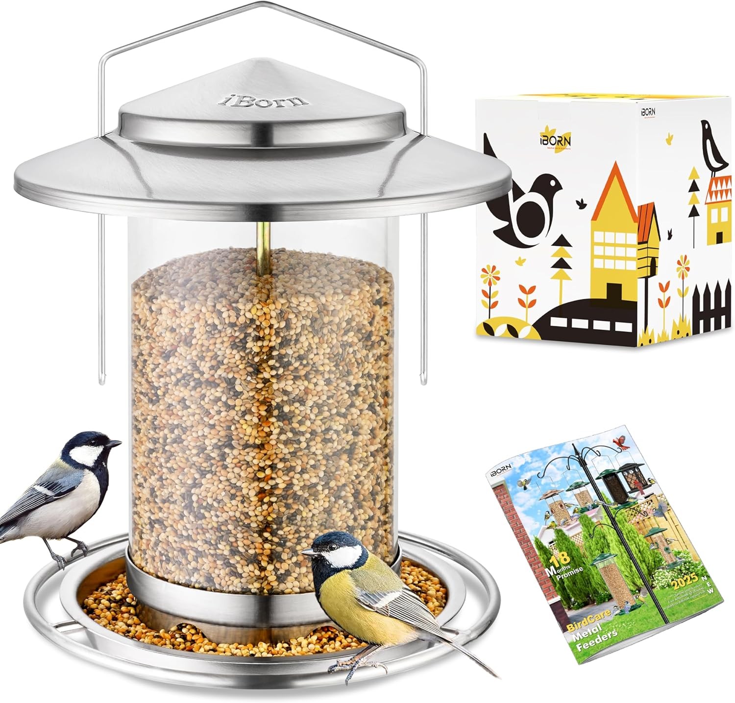 iBorn Metal Bird Feeder for small birds, Easy Clean, Hanging Bird Seeds With Gi