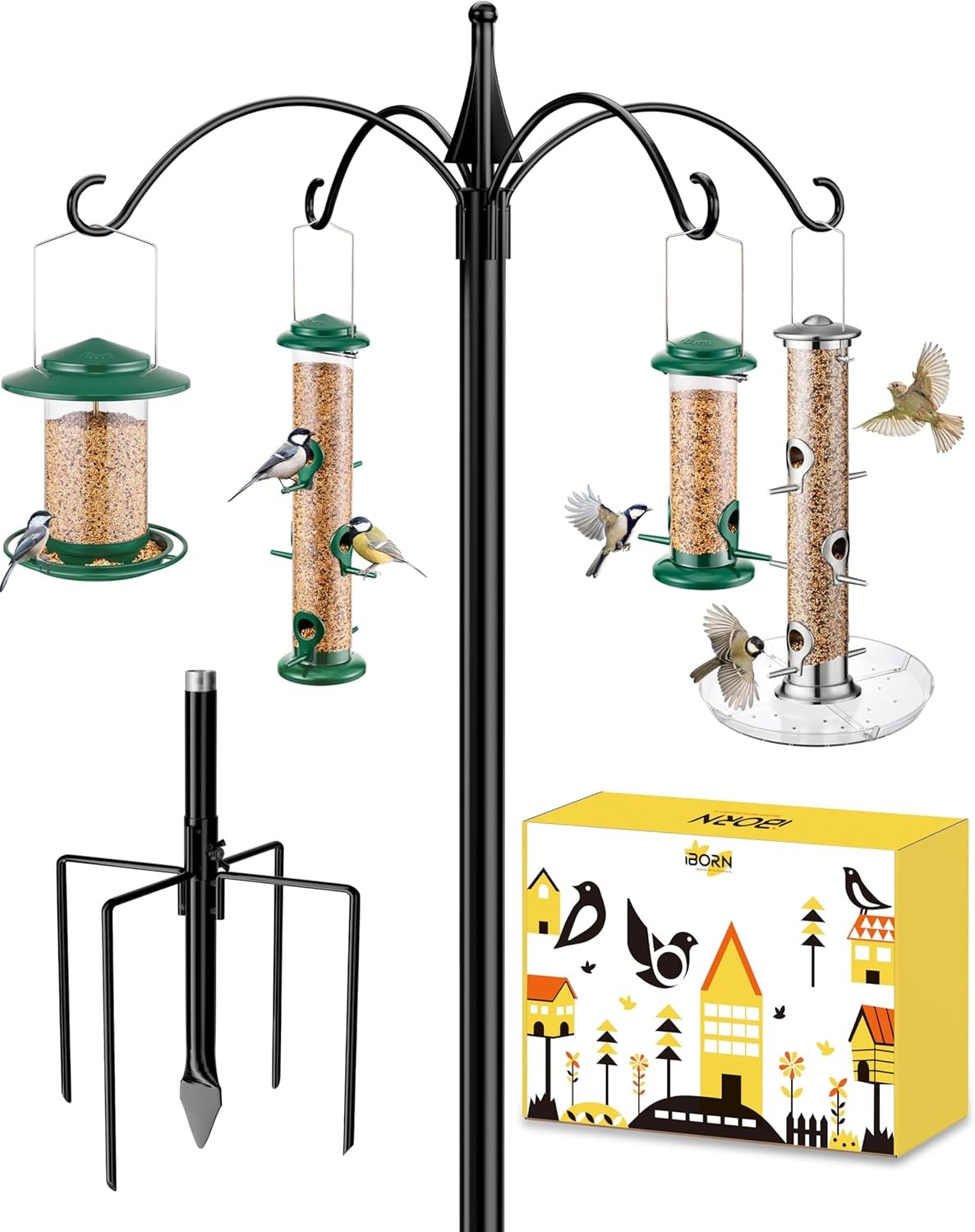iBorn Bird Feeders Hanging Station 87Inch Wild Bird Feeding Station Stand Heavy