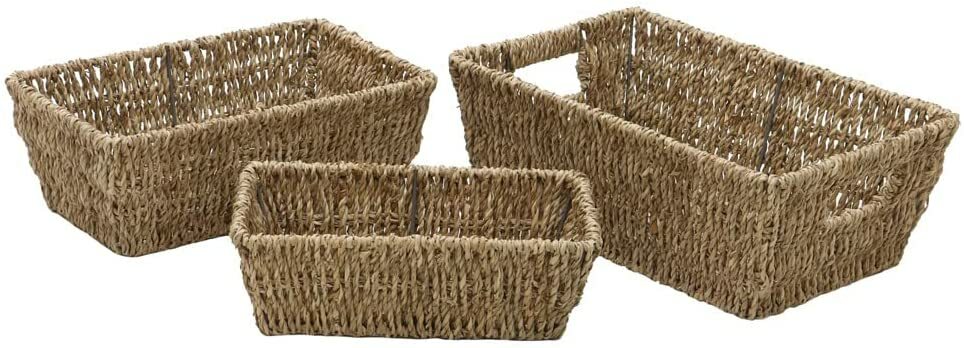 Rectangular Seagrass Storage Baskets Set Of 3 Tapered Nesting Home Storage Trays