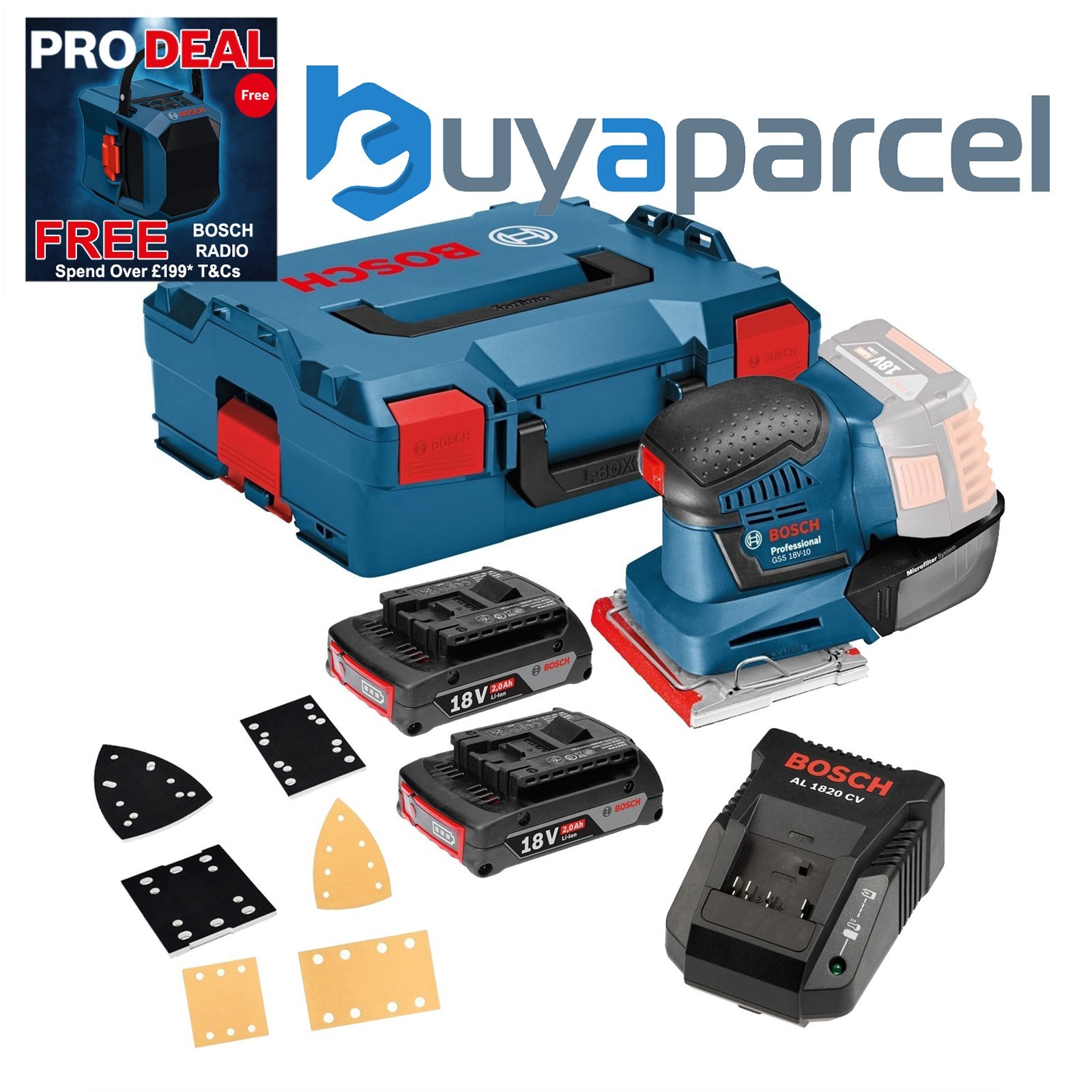 Bosch GSS18V-10 18v Li-ion Multi Base Orbital Detail Sander +3 Plates 2 X 2ah