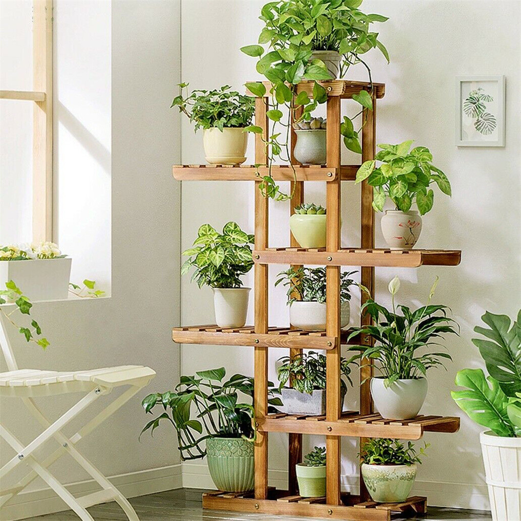 Strength Multi Tier Wood Flower Rack Plant Stand Holder Bonsai Shelf Home Garden