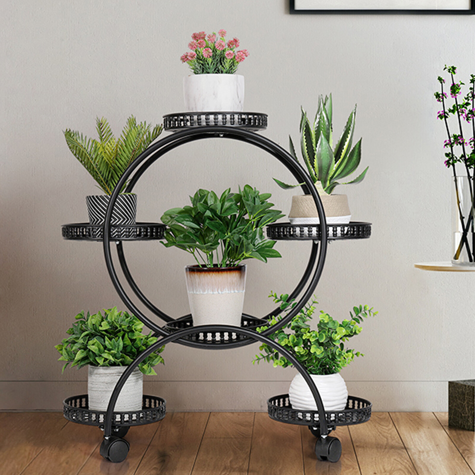 Metal Plant Pot Mover Locking Wheels Garden Planter Caddy Trolley Stand Holder