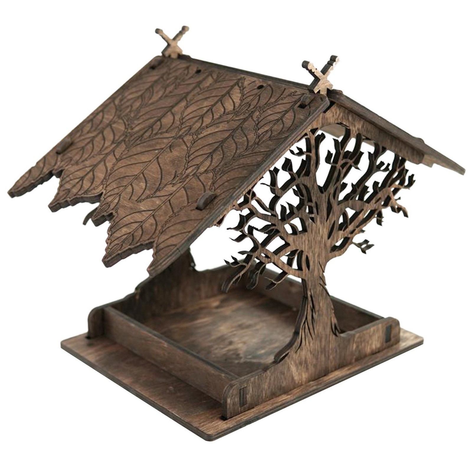 2X(Wooden Bird Feeder Hanging Drinker for Garden Yard Garden Decor Roof9411