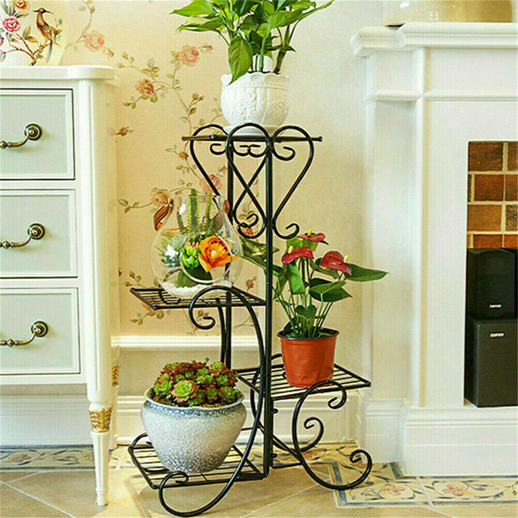 Practical Plant Stand Wrought Iron Flower Pot Holder Corner Plant Shelf Organize