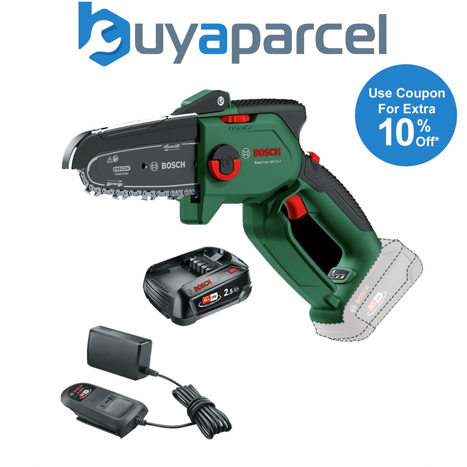 Bosch 06008B8901 Cordless 18v Chainsaw EasyChain 18V-15-7 + 2.5AH Battery Kit