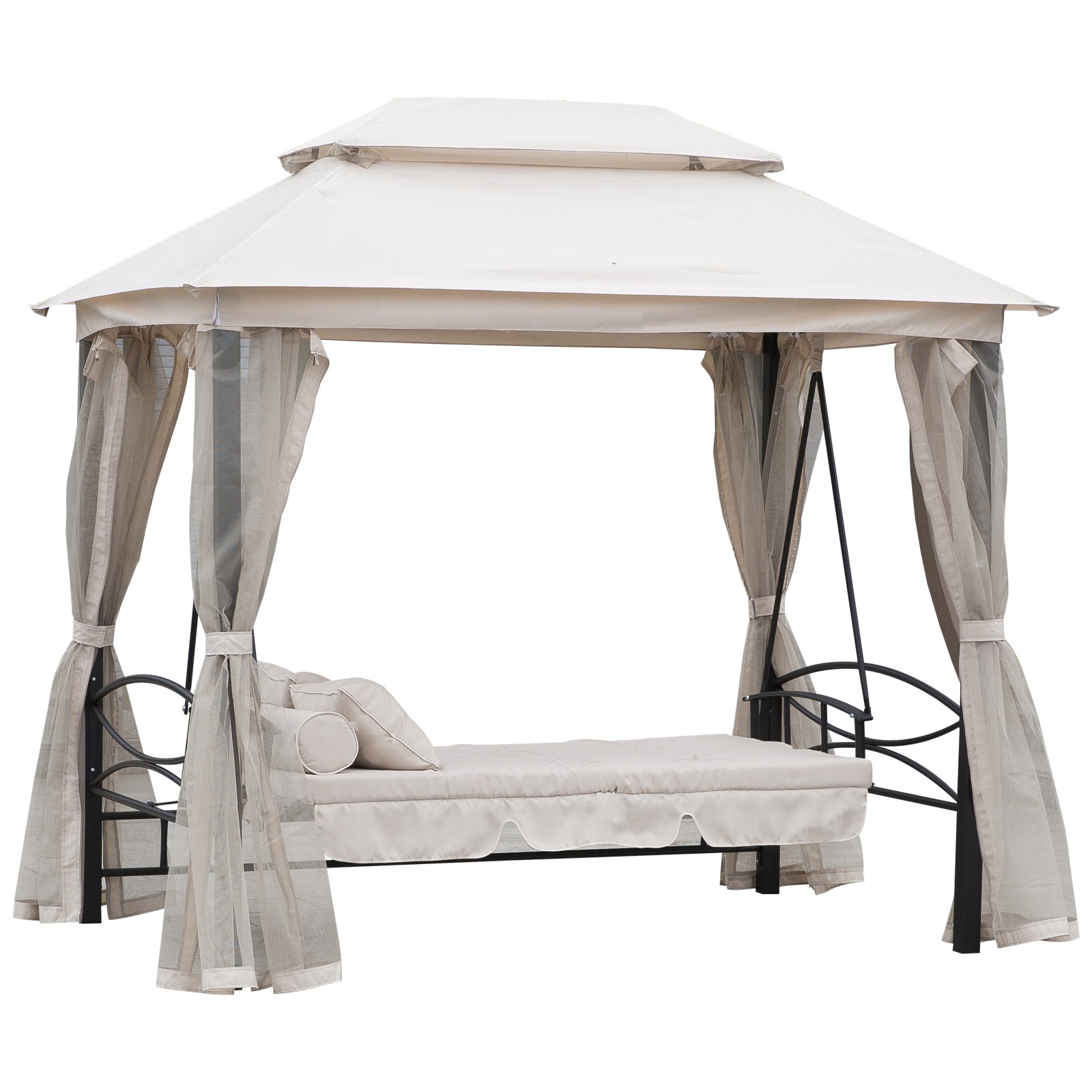 Outsunny 3 Seater Swing Chair Hammock Gazebo Patio Bench Outdoor Beige