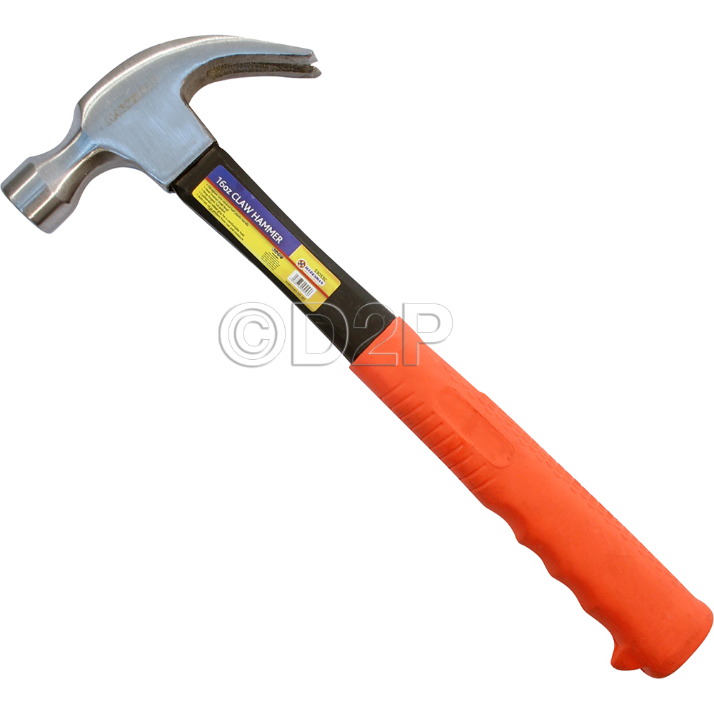 16oz METAL FIBRE GLASS FIBREGLASS SHAFT CLAW HAMMER RUBBER GRIP HANDLE TOOL HAND
