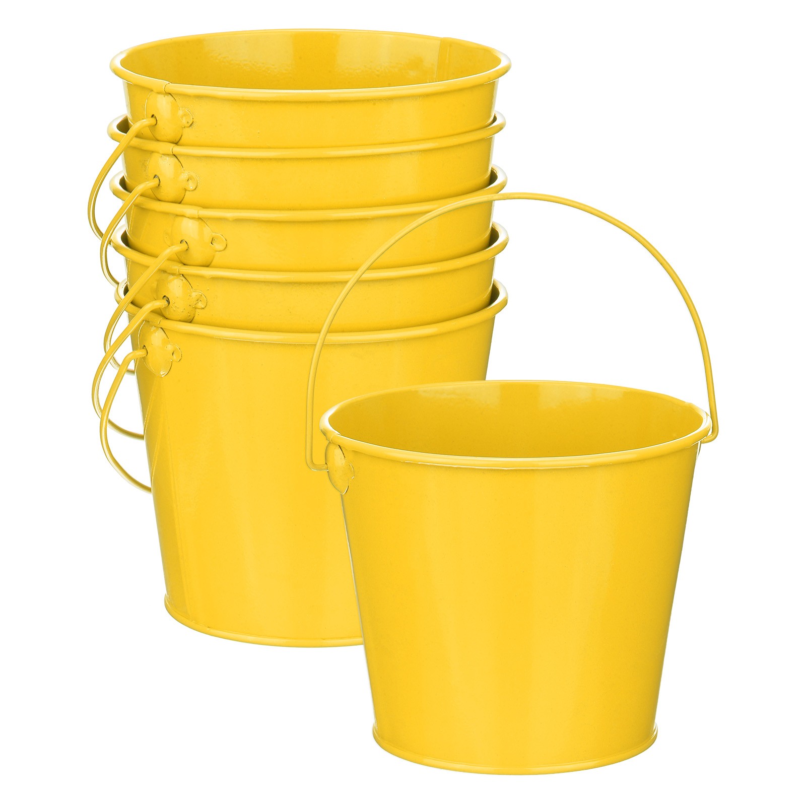 6-Pack Small Metal Bucket with Handle, 12x10cm Galvanized Buckets[Yellow]