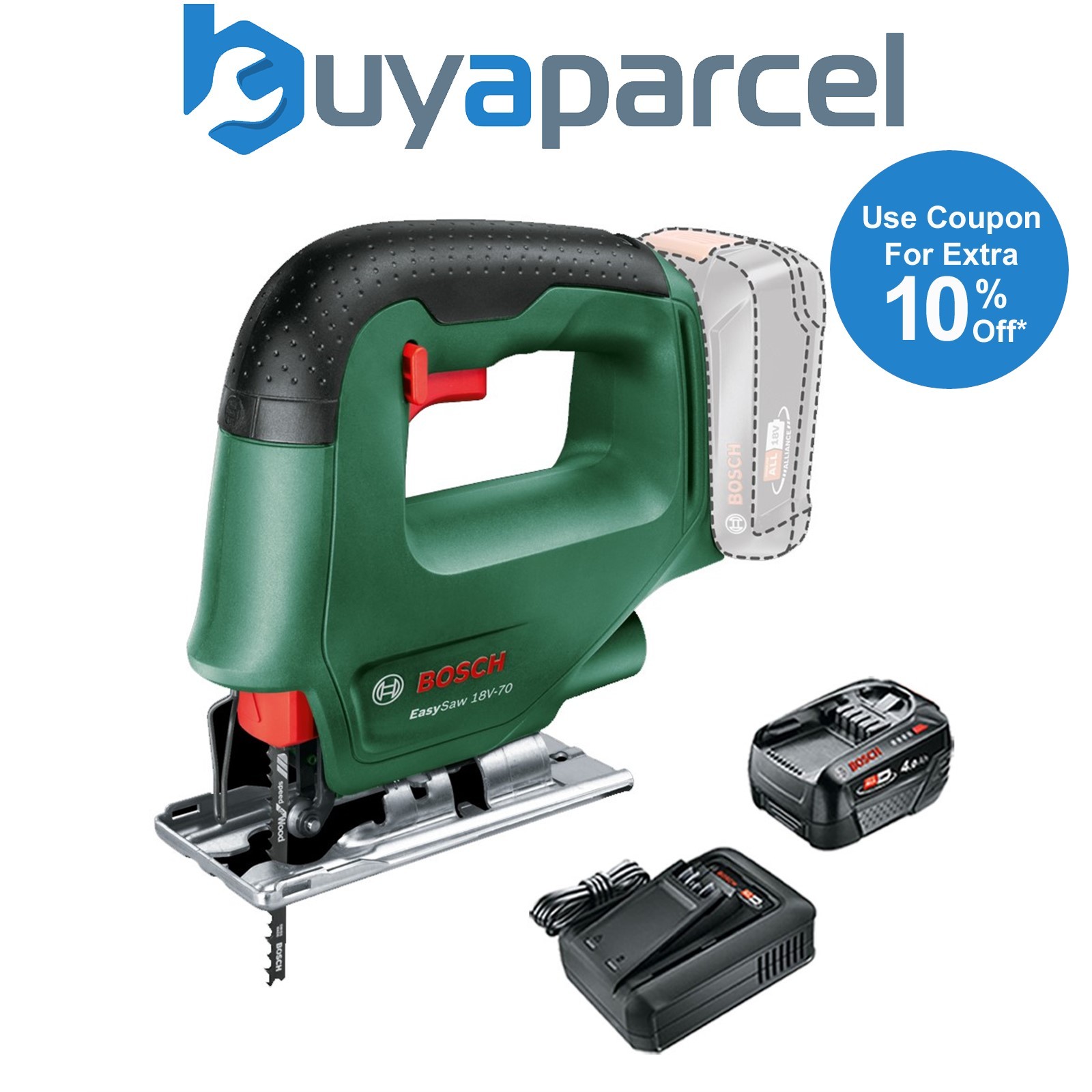 Bosch 0603012000 EasySaw 18v 18V-70 Cordless Jigsaw Power for All + 4AH Battery