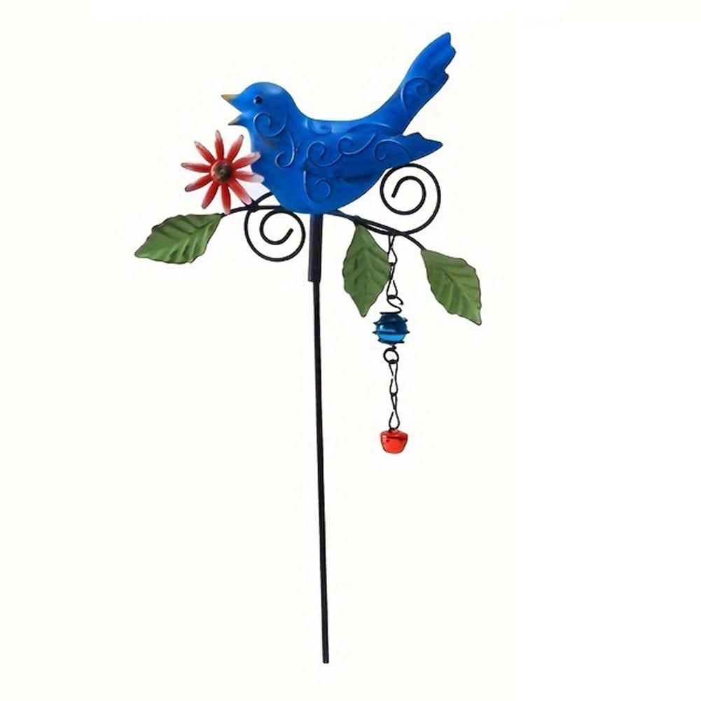 3X(1Pc Metal Bird Garden Stake Metal Bird Wind Chime with Bell Outdoor9248