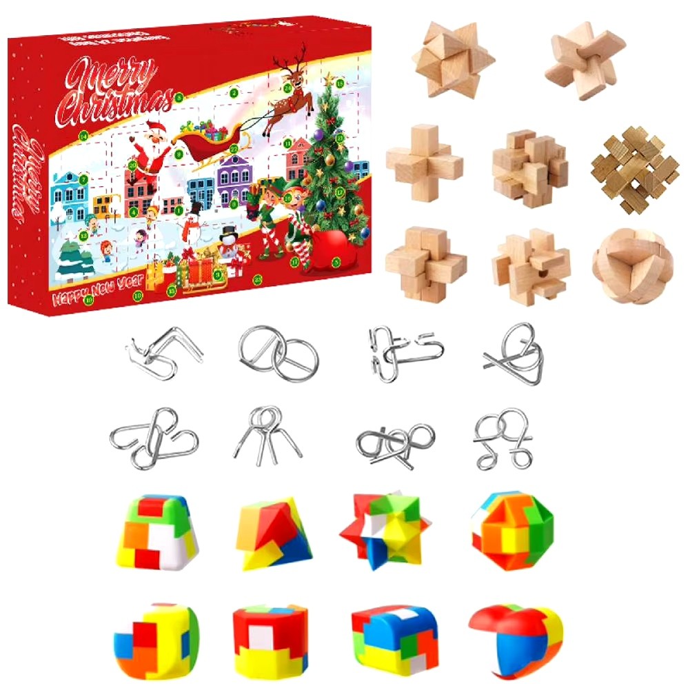 Advent Calendar 2024 with Plastic Metal and Wooden Puzzle Toys Family Brain2651