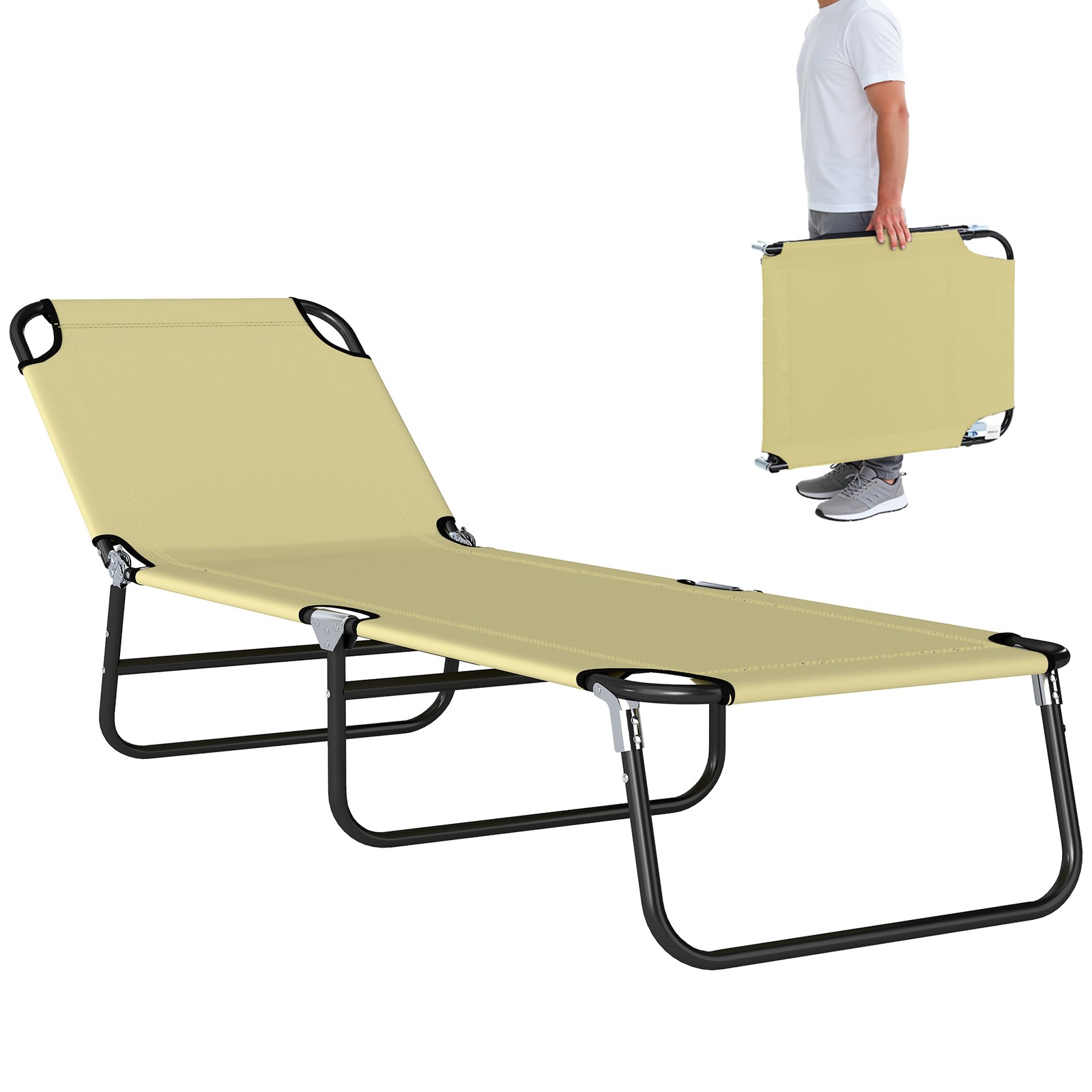 Outsunny Folding Lounge Chair Outdoor Chaise Lounge for Bench Patio Beige