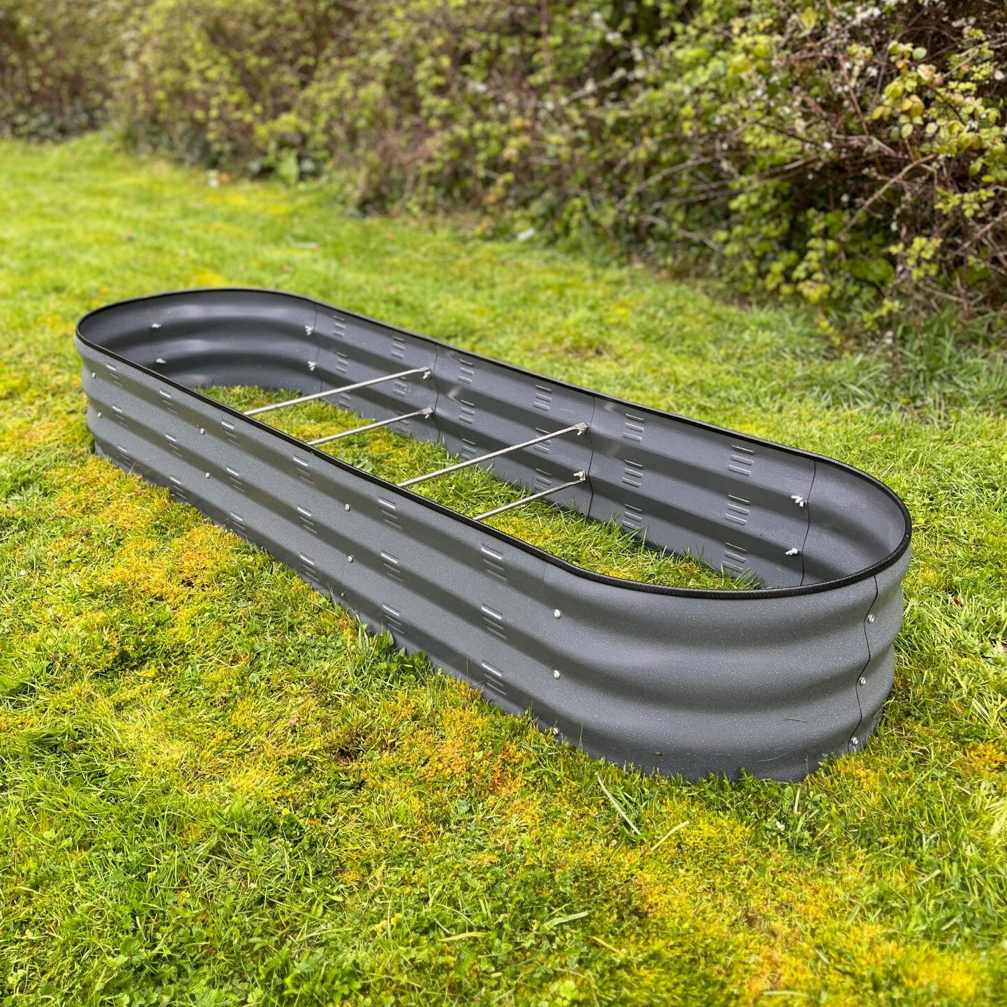 Metal Raised Bed Vegetable Flower Garden Planter Herb Oval Grey 170 x 50 x 25cm