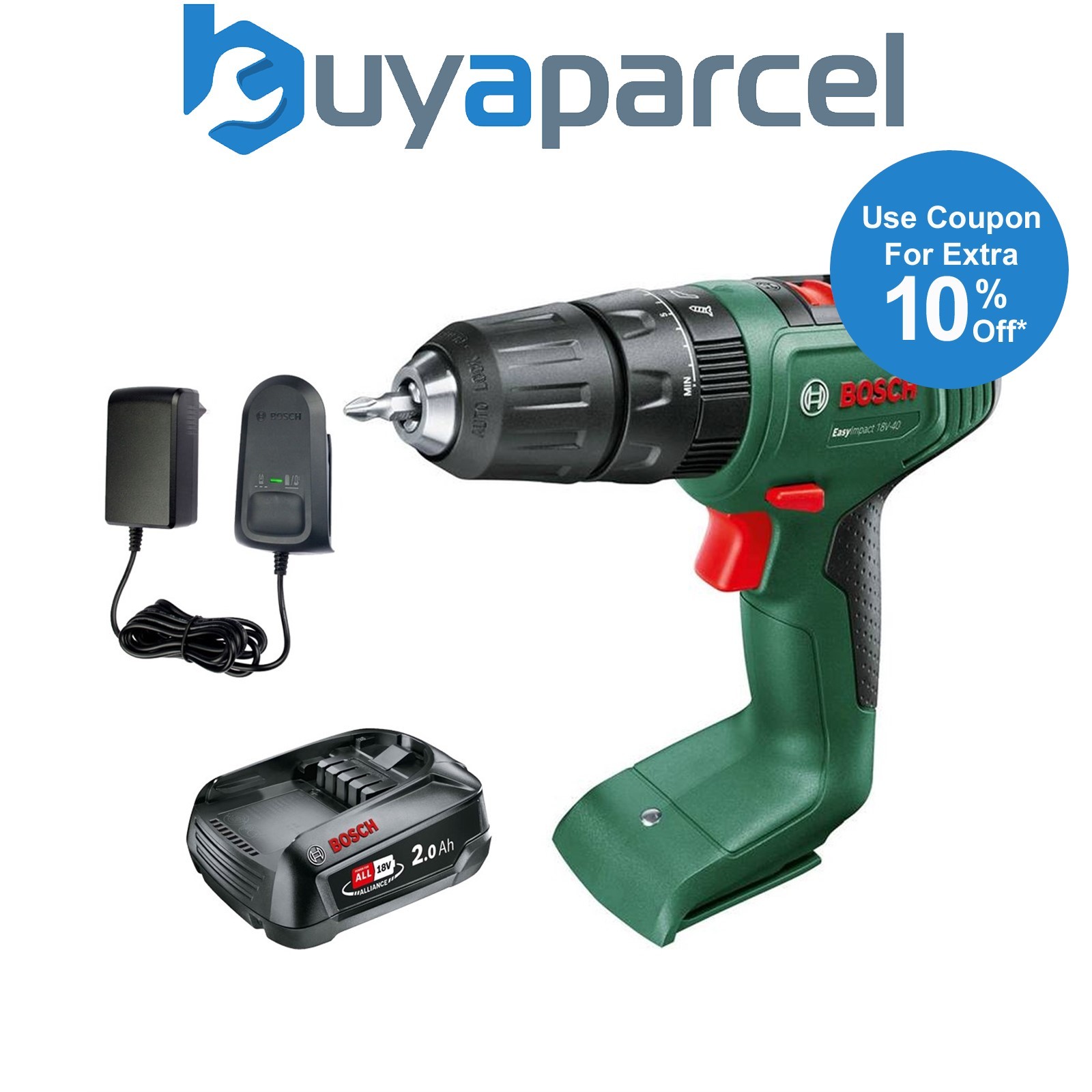 Bosch EasyImpact 18v 18V-40 Cordless Impact Driver 1 x 2.0Ah Battery & Charger