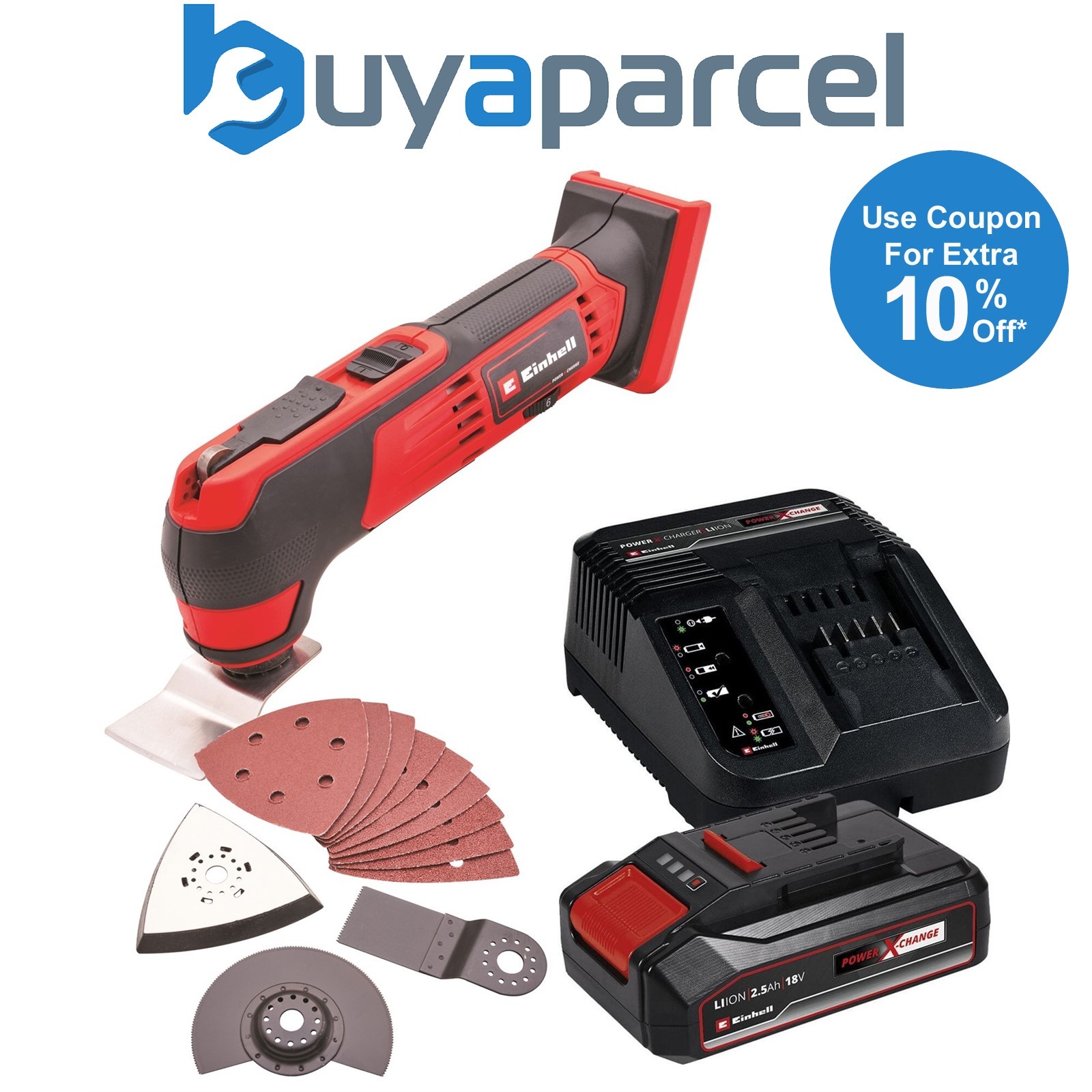 Einhell 18v Multi Tool TE-MG 18 Li-Solo Power X-Change 4465195 + 2.5ah Battery