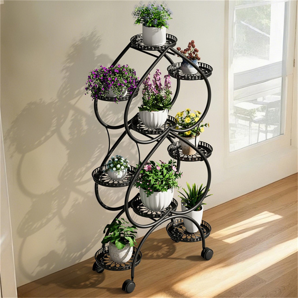 124cm Tall Rolling Plant Stand Shelf Vertical Flower Pot Display Rack In/Outdoor