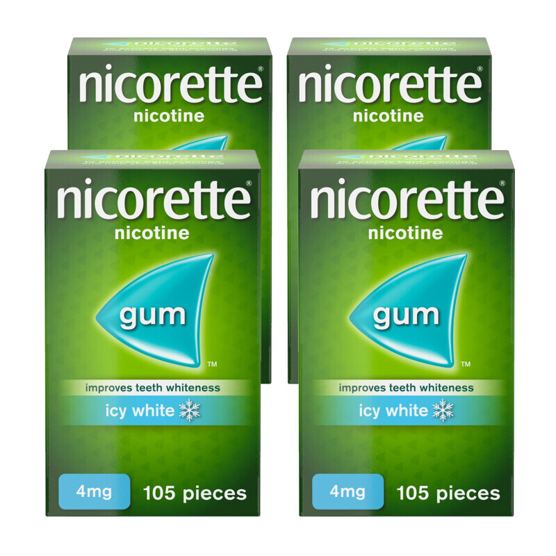 Nicorette 4mg Icy White Gum 105 Pieces x 4 Nicotine Replacement for Smoking
