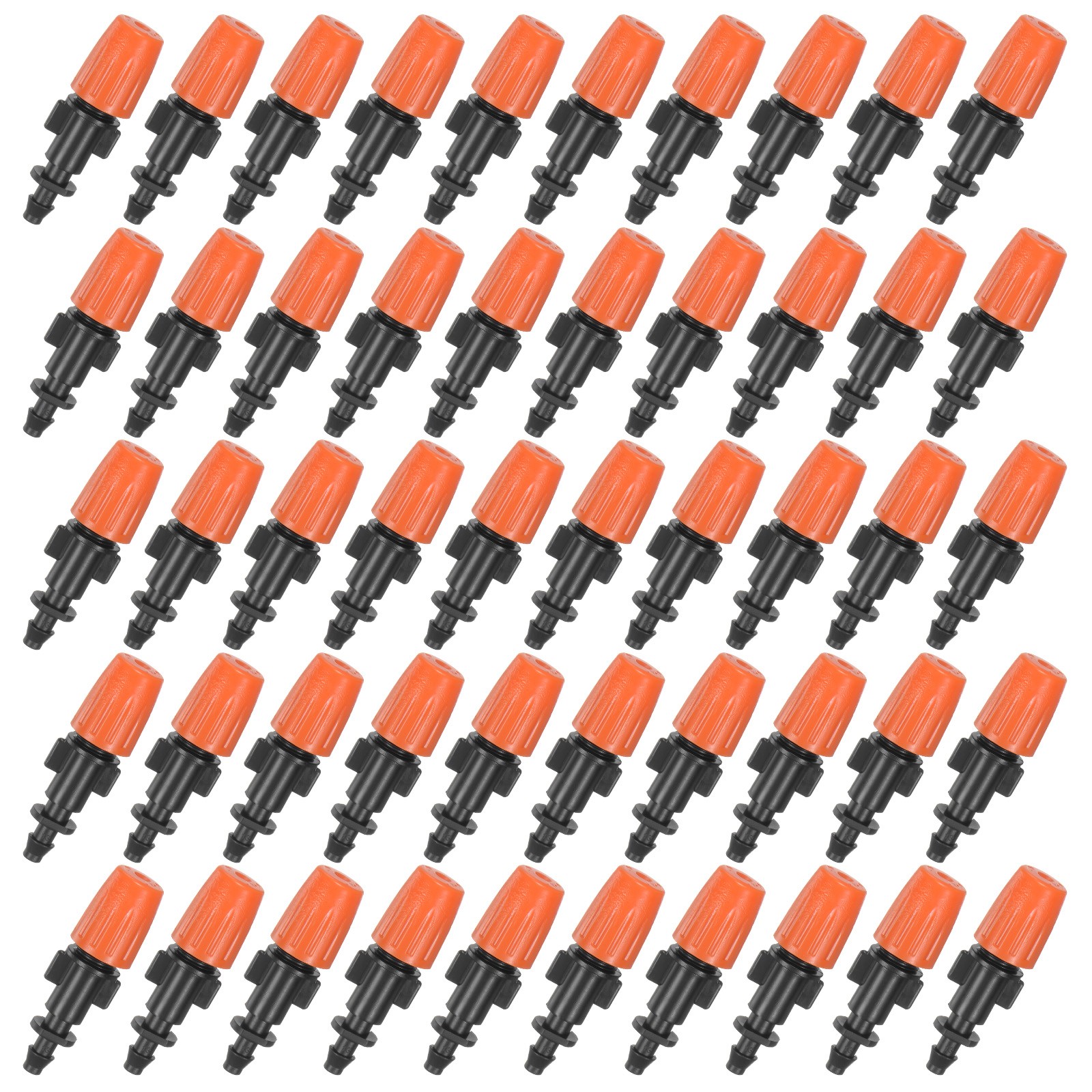 100Pack Garden Irrigation Spray Emitters, Single Barbed Drip Sprinklers [Orange]