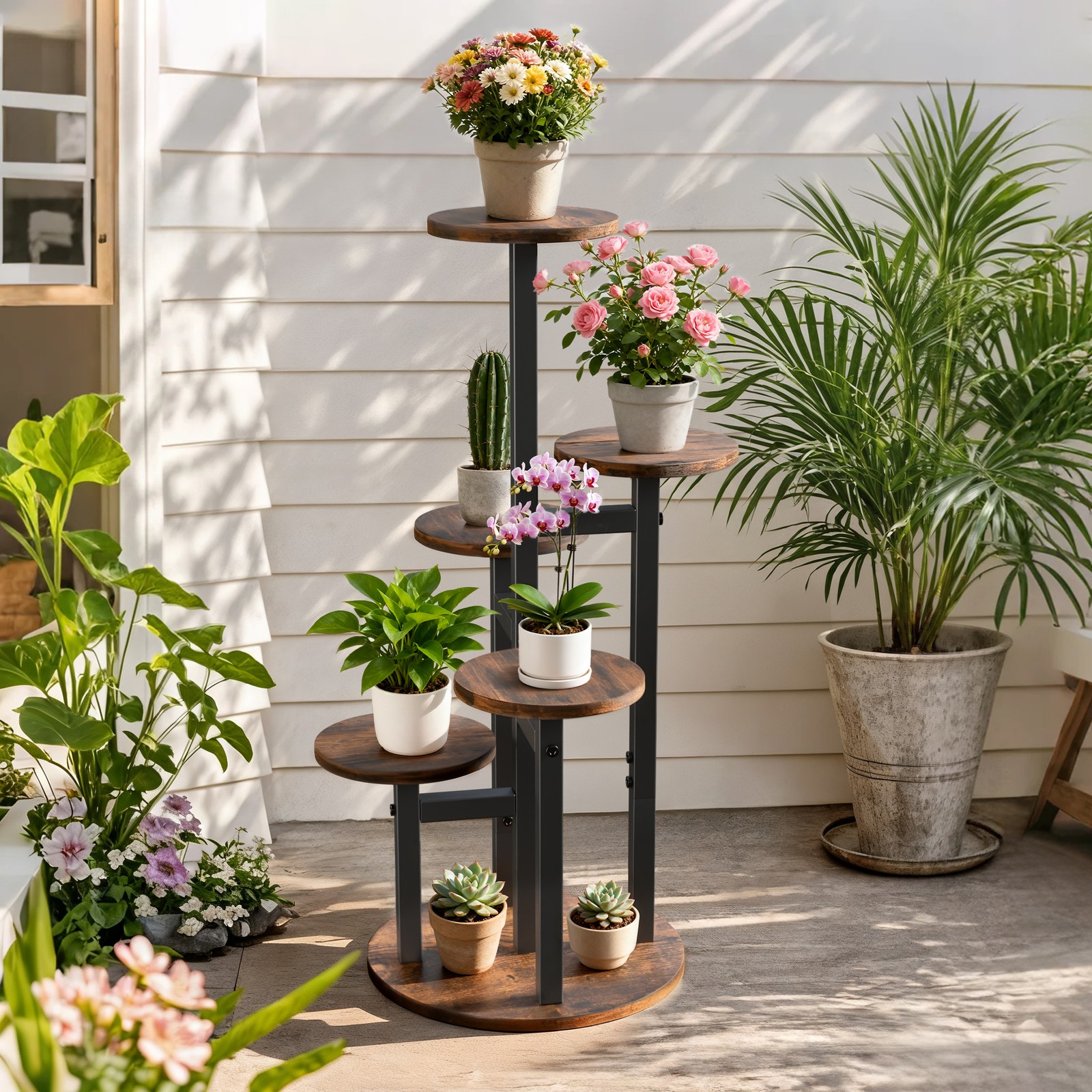 6 Tier Plant Stand Metal Tube Multi Flower Pot Stand Corner for Indoor Outdoor